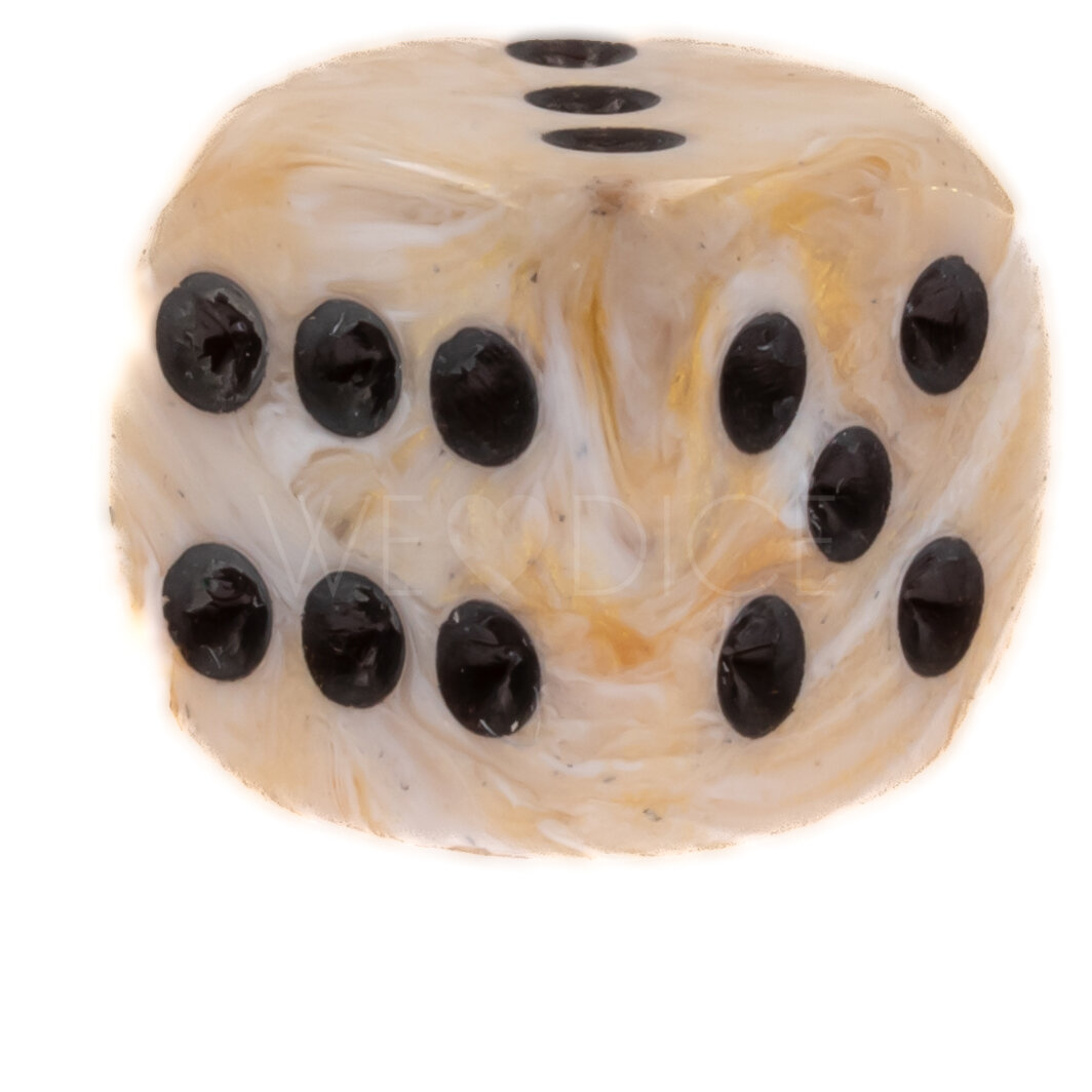 Marble  Elfenbein / Schwarz 12mm W6 Würfel mit Punkten (1 Stück)