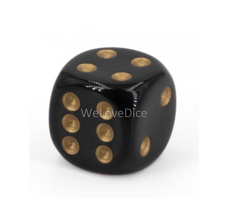 16mm  D6 Dice in black / gold Opaque