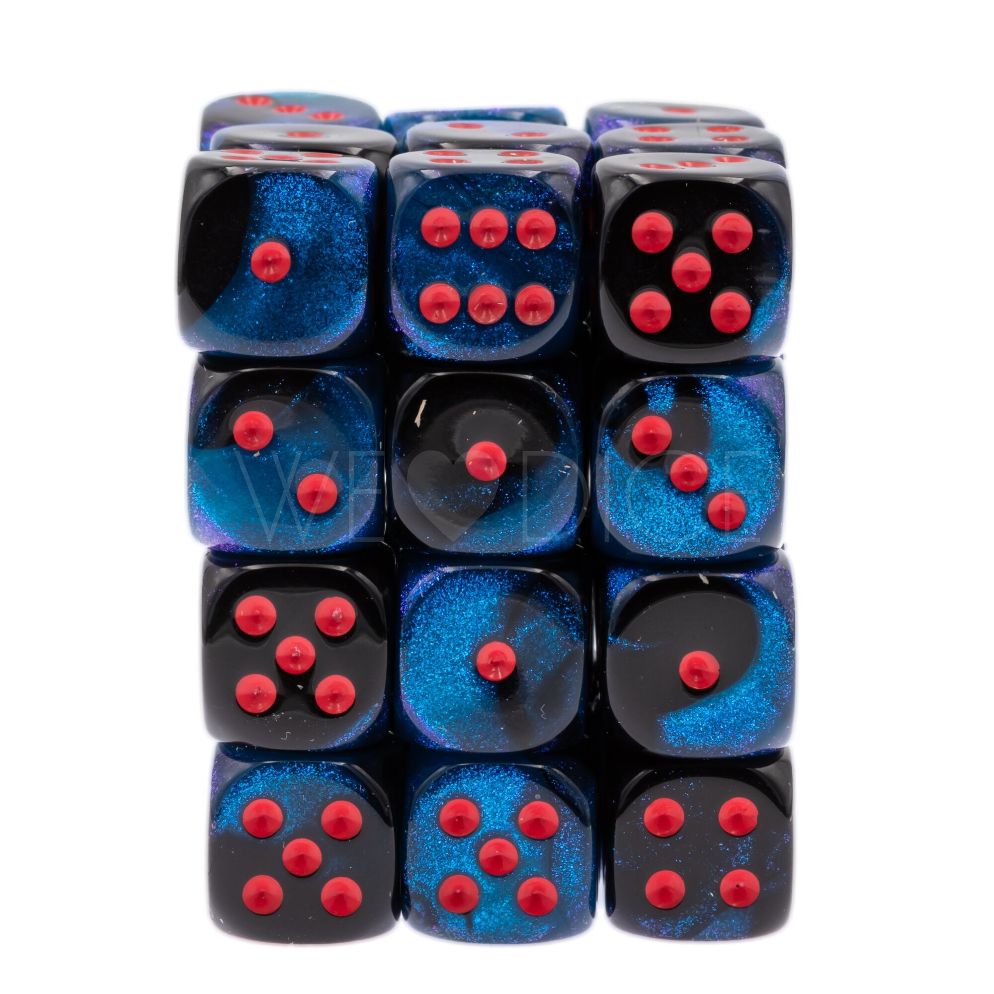 Gemini® Schwarz-Starlight / rot 12mm W6 Würfel Set (36 Würfel)