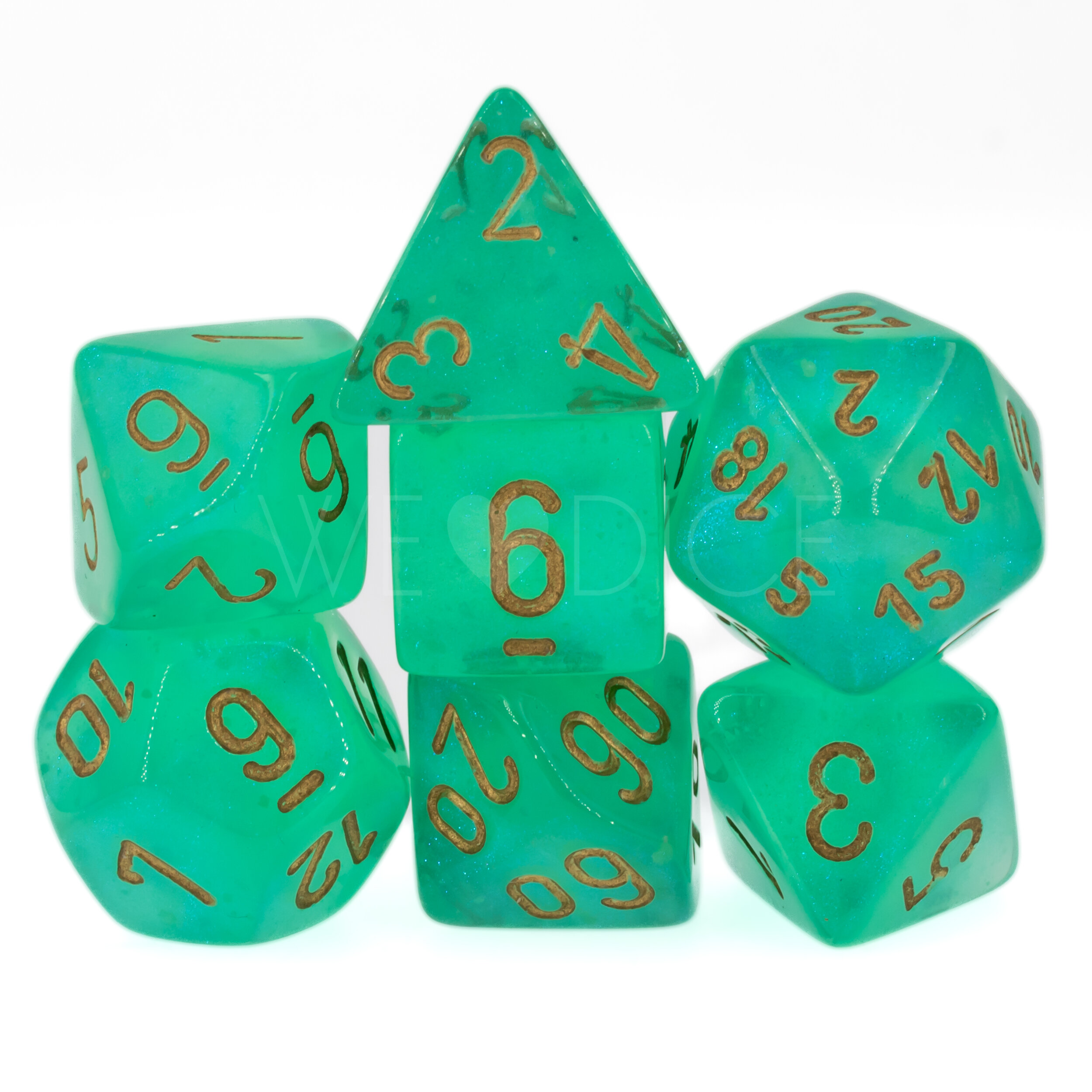 Borealis® Polyhedral hellgrün / gold 7-Würfel Set