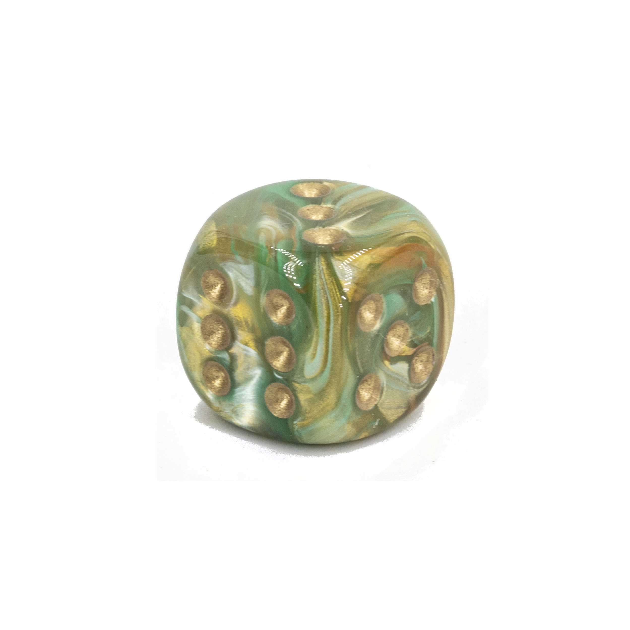 16mm  D6 Dice in jungle green / gold