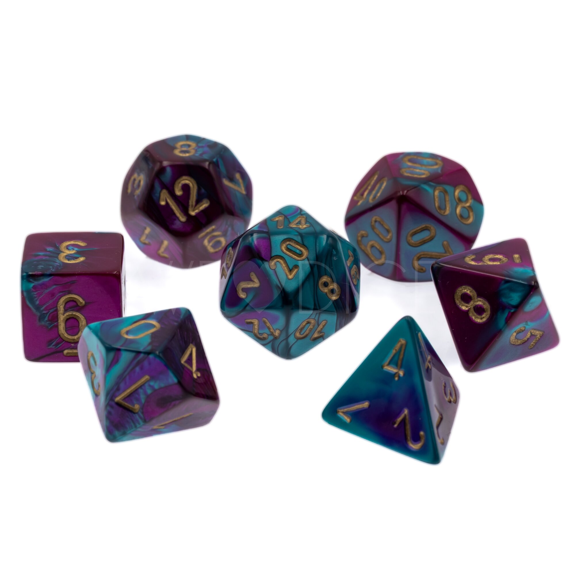 Gemini® Polyhedral Lila-Blaugrün / gold 7-Würfel Set