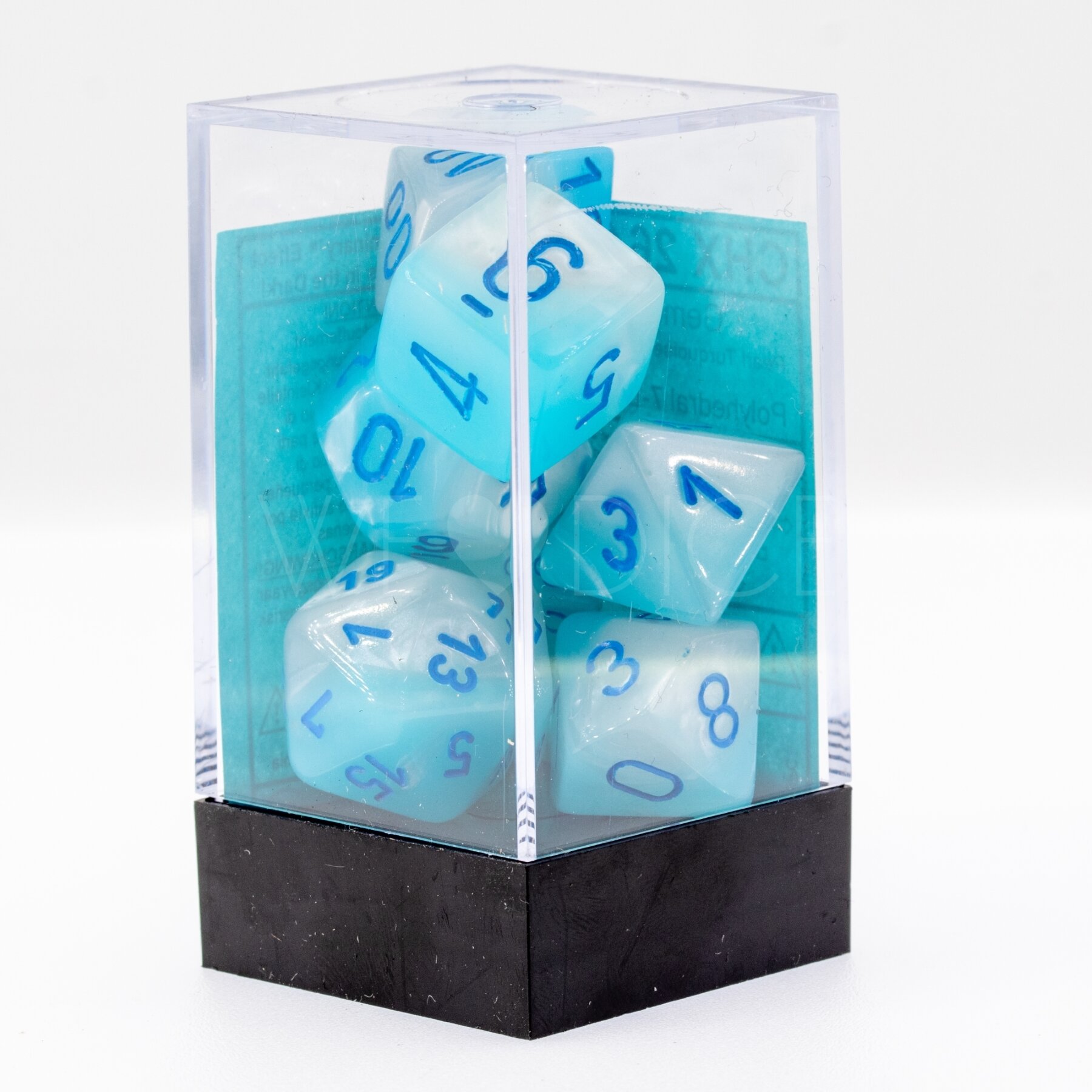 Gemini® Polyhedral Perltürkis-weiß / blau 7-Würfel Set