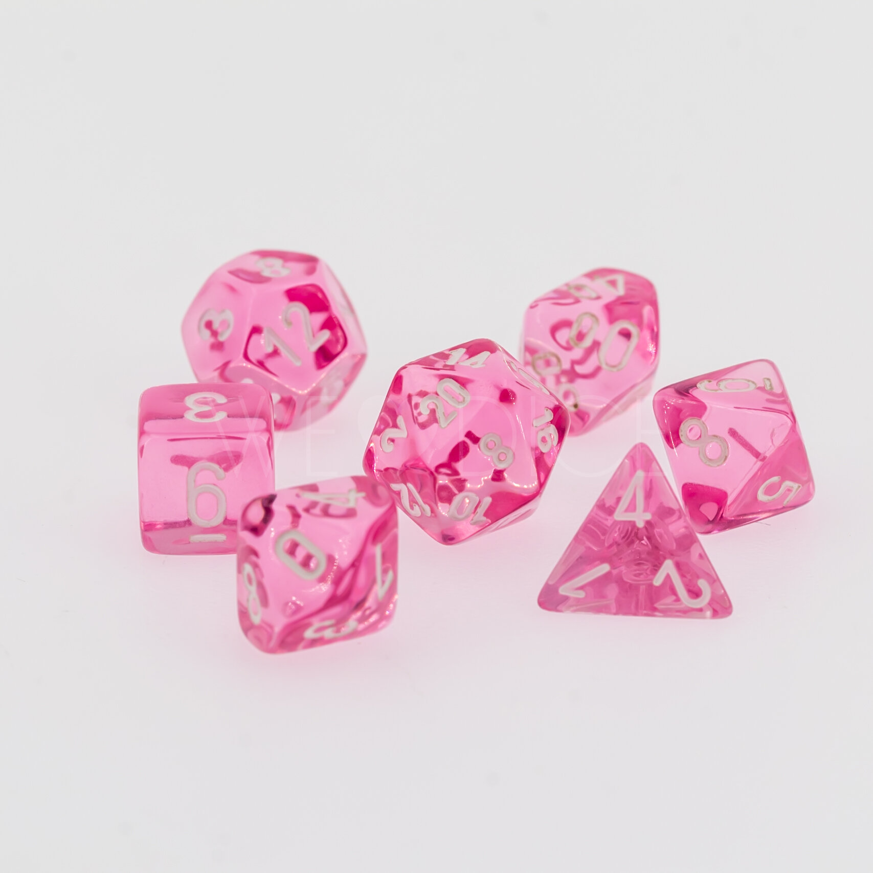 Translucent Mini-hedral Polyhedral Pink / white  7-DieSet