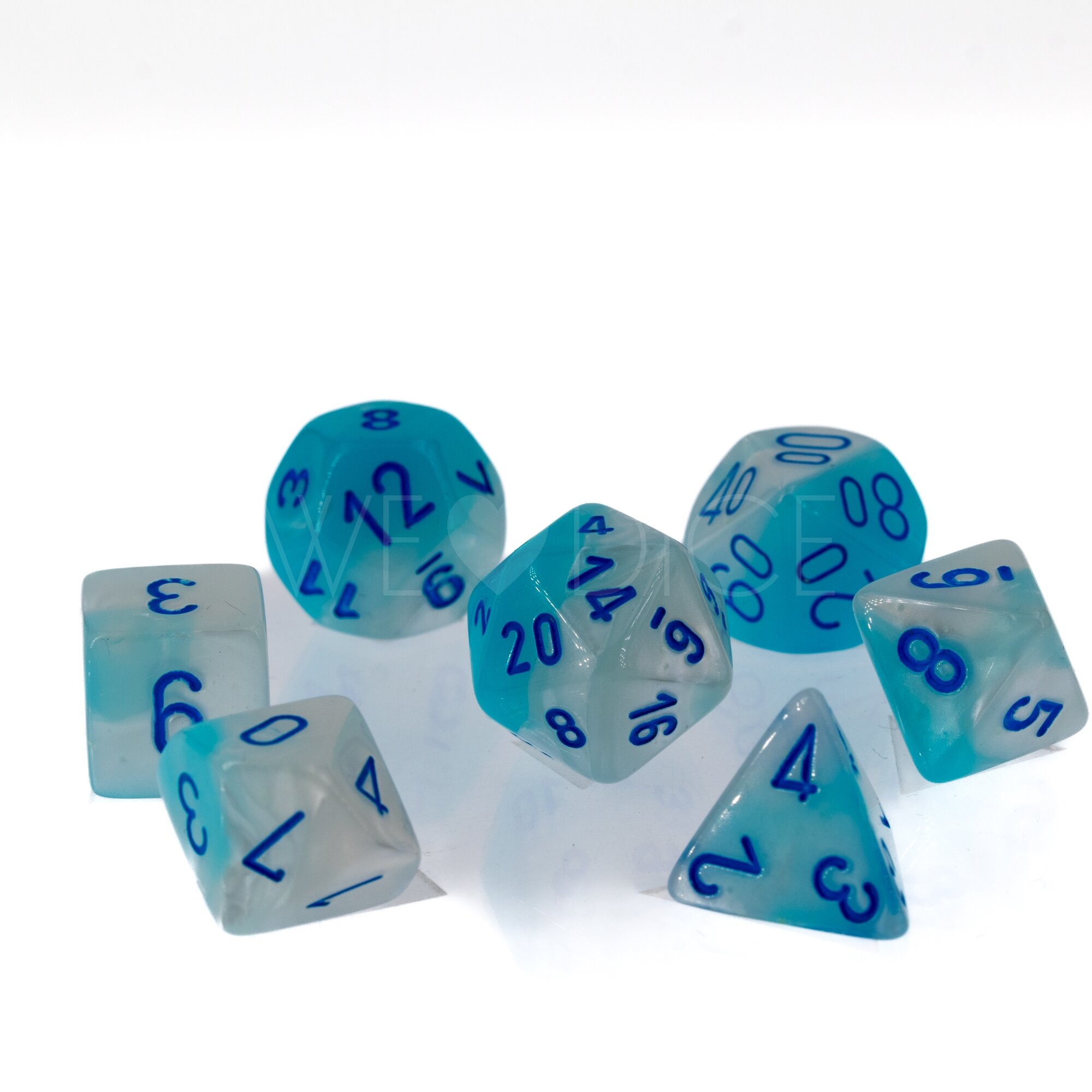 Gemini® Polyhedral Perltürkis-weiß / blau 7-Würfel Set