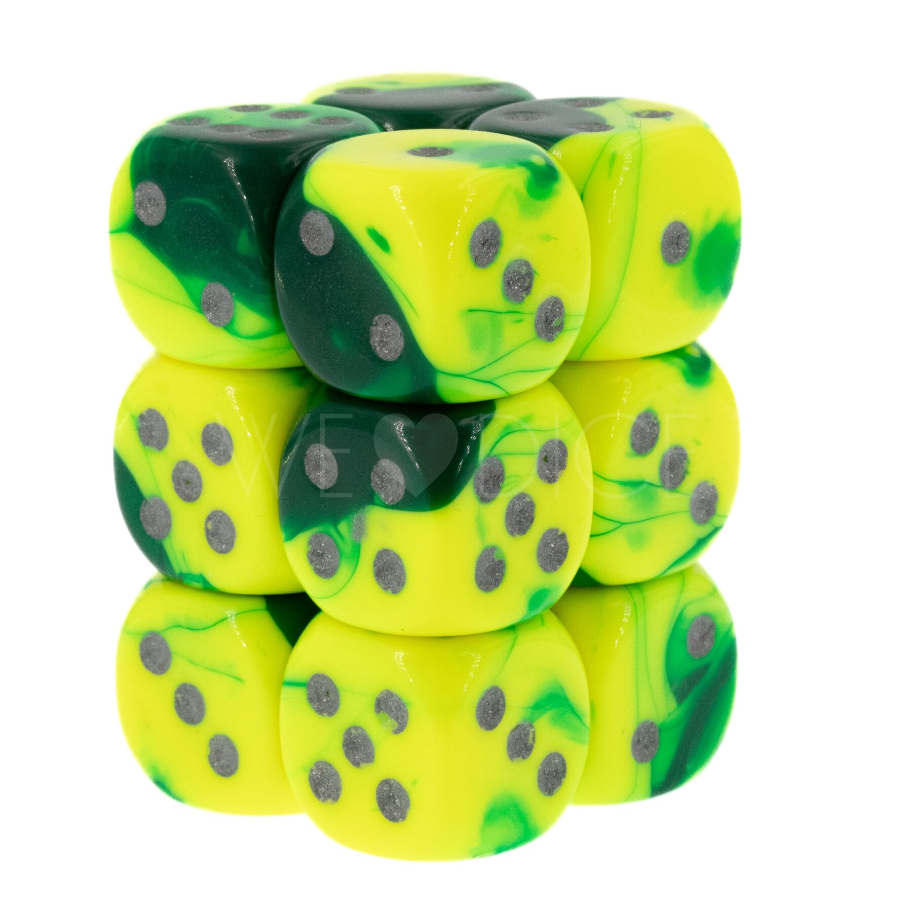 Gemini® Grün-Lila / gold 16mm W6 Würfel Set (12 Würfel)