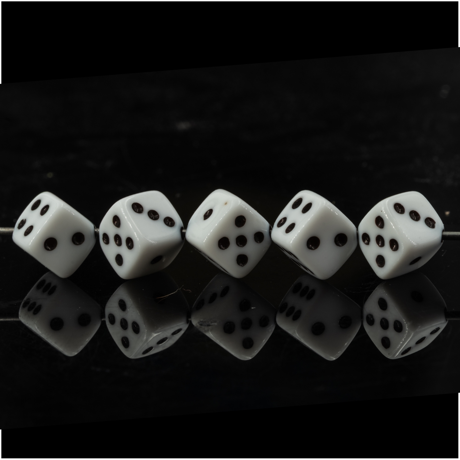  5mm Dice bead - white / black Opaque, in
