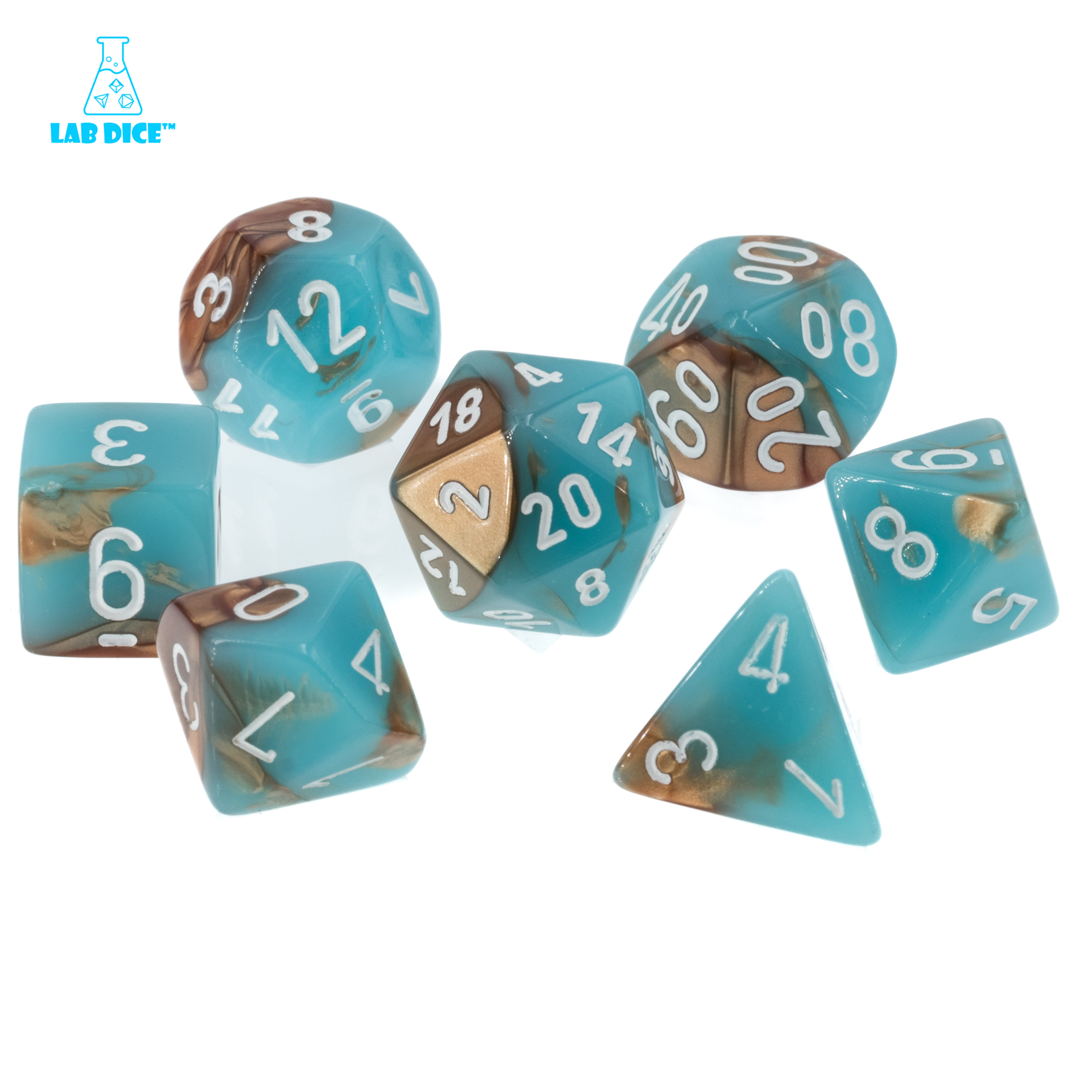 LabDice Gemini®, Luminary™ Copper-Turqoise/white  Set 7 Stück