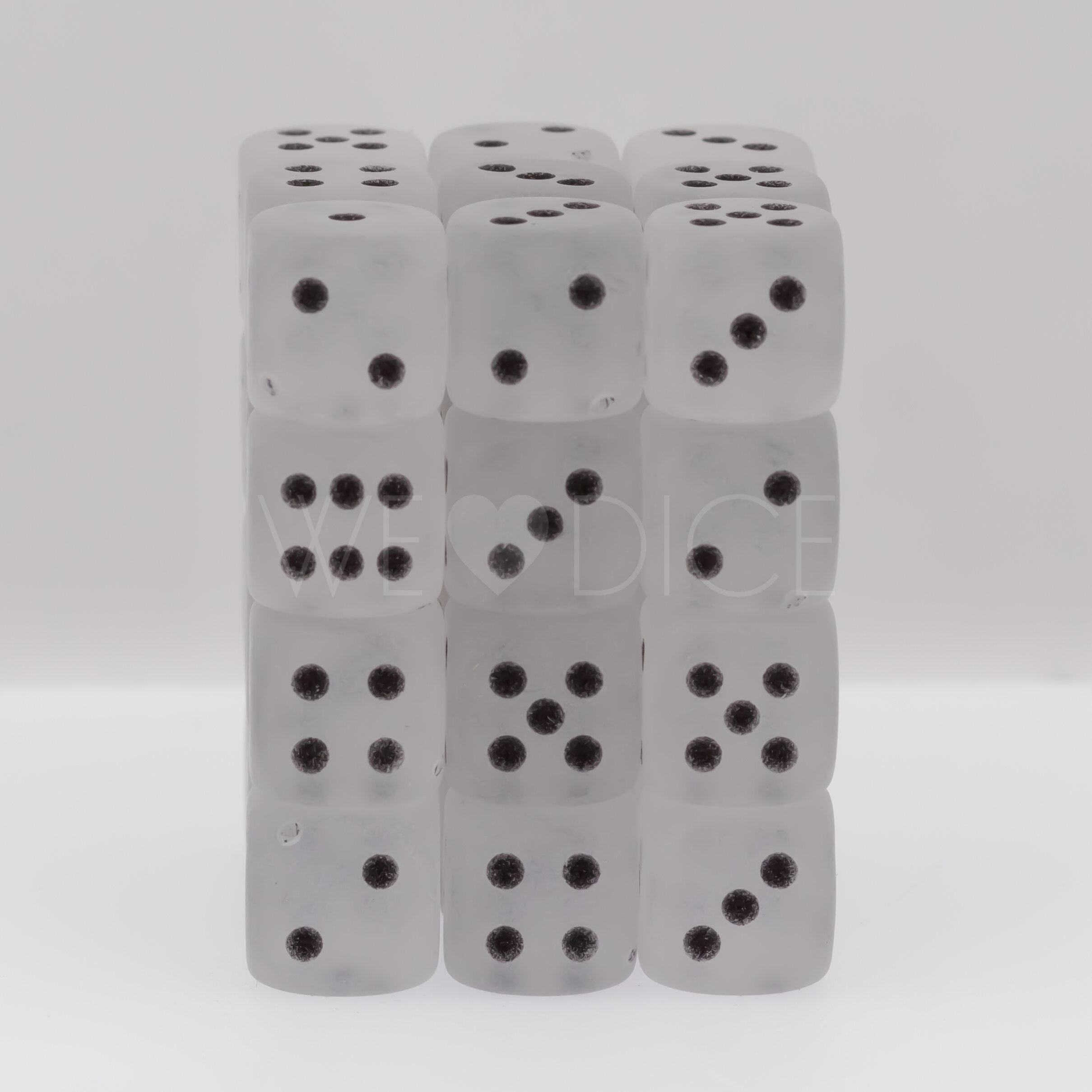 Frosted Clear / Schwarz 12mm W6 Würfel Set (36 Würfel)