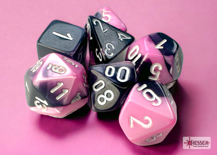 Gemini® Mini-hedral Polyhedral Black-Pink / white 7-DieSet