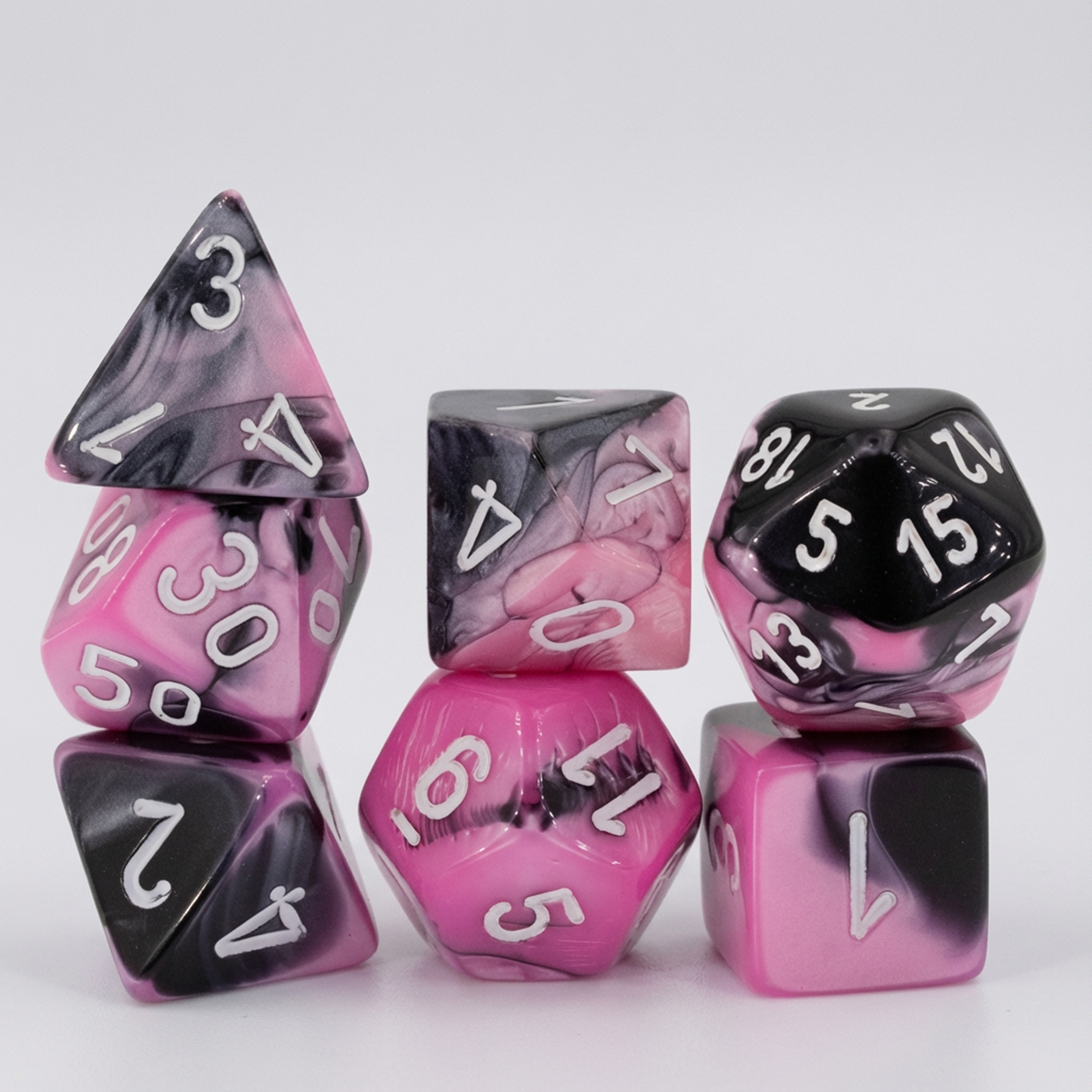 Gemini® Polyhedral Schwarz-Pink / weiß 7-Würfel Set
