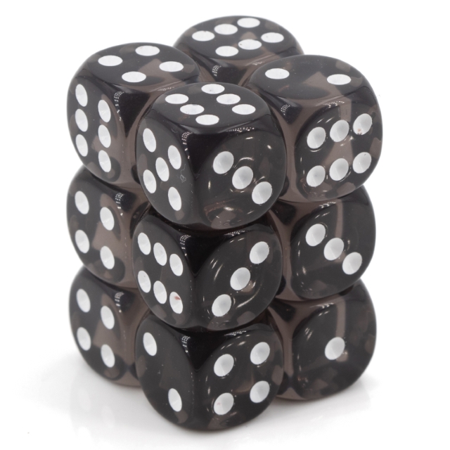 Transparent Rauch / weiß 16mm W6 Würfel Set (12 Würfel)