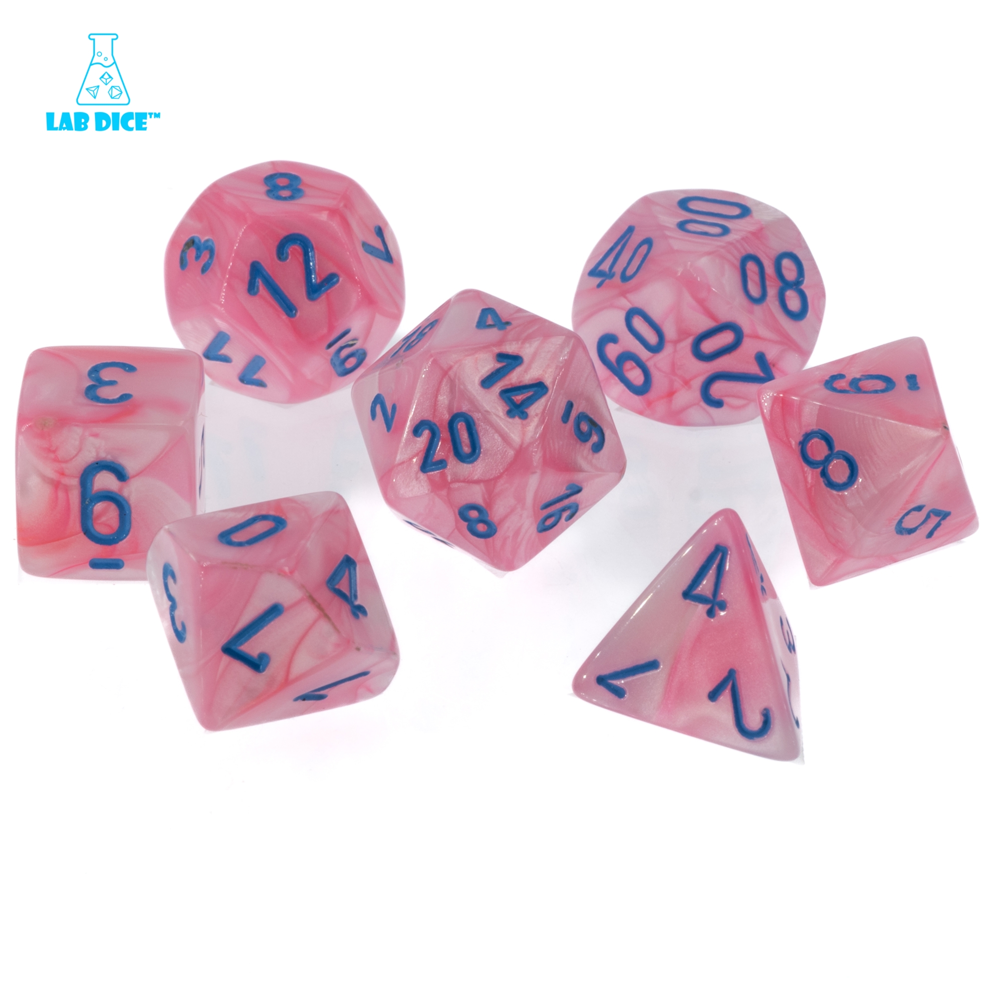 LabDice Lustrous  Lustrous Pink w/blue  Set 7 Stück