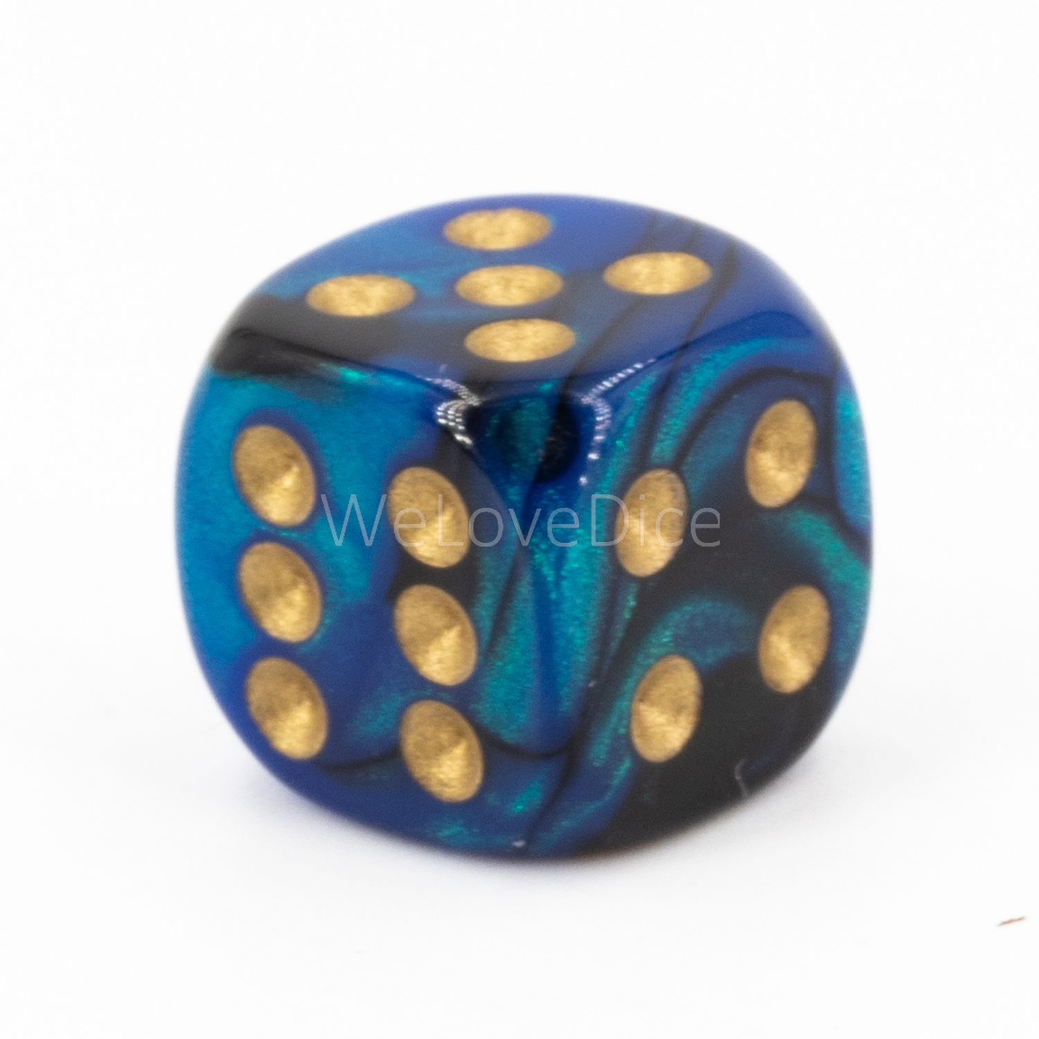 12mm W6 Würfel in schillerndes blau / gold