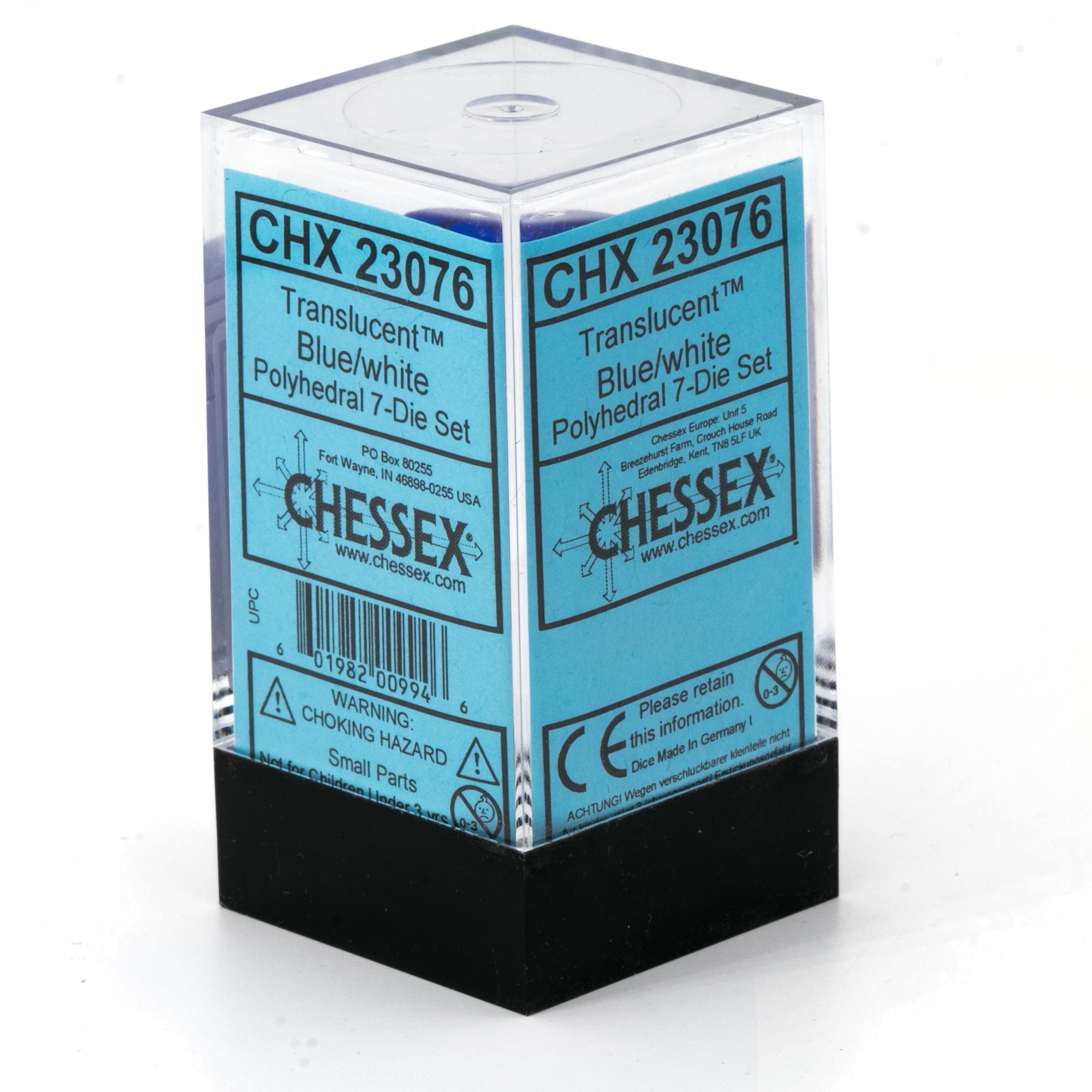 Transparent Polyhedral Blau / weiß 7-Würfel Set