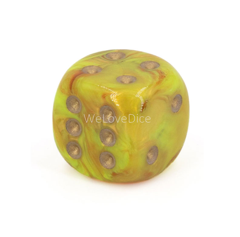 16mm W6 Würfel in oriental gelb / gold