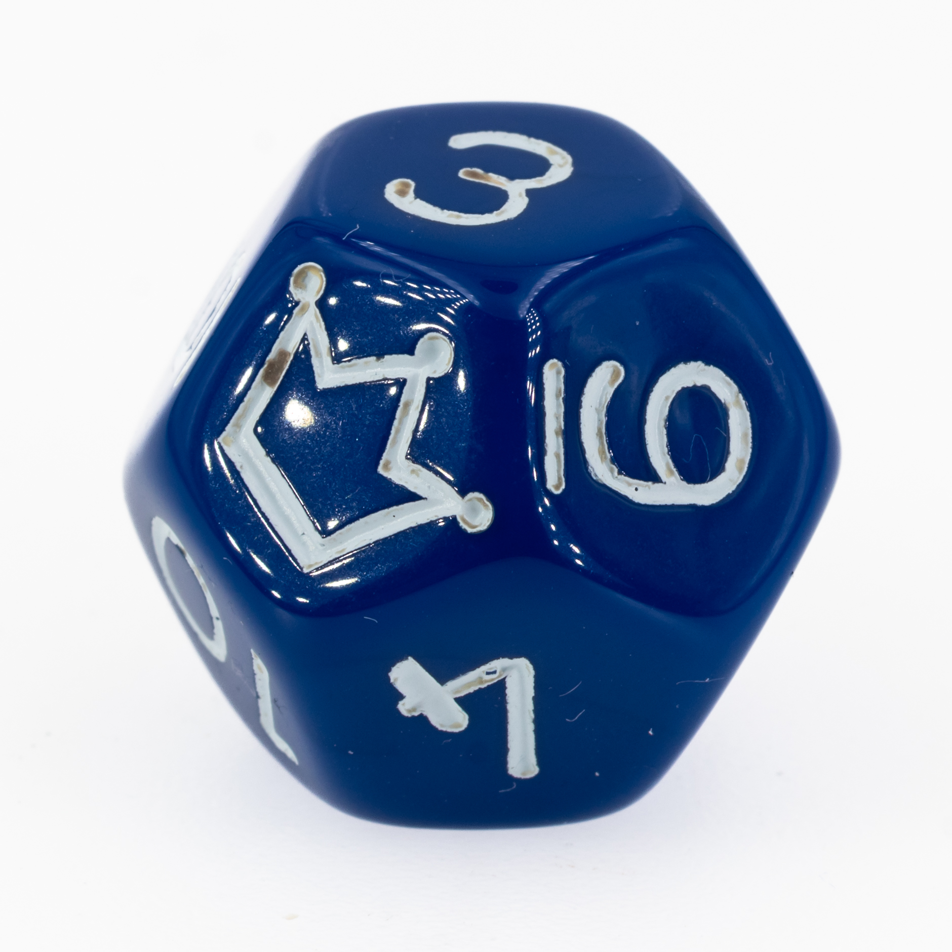 W12 Würfel 1-10 & Stern dunkelblau / weiß Satt