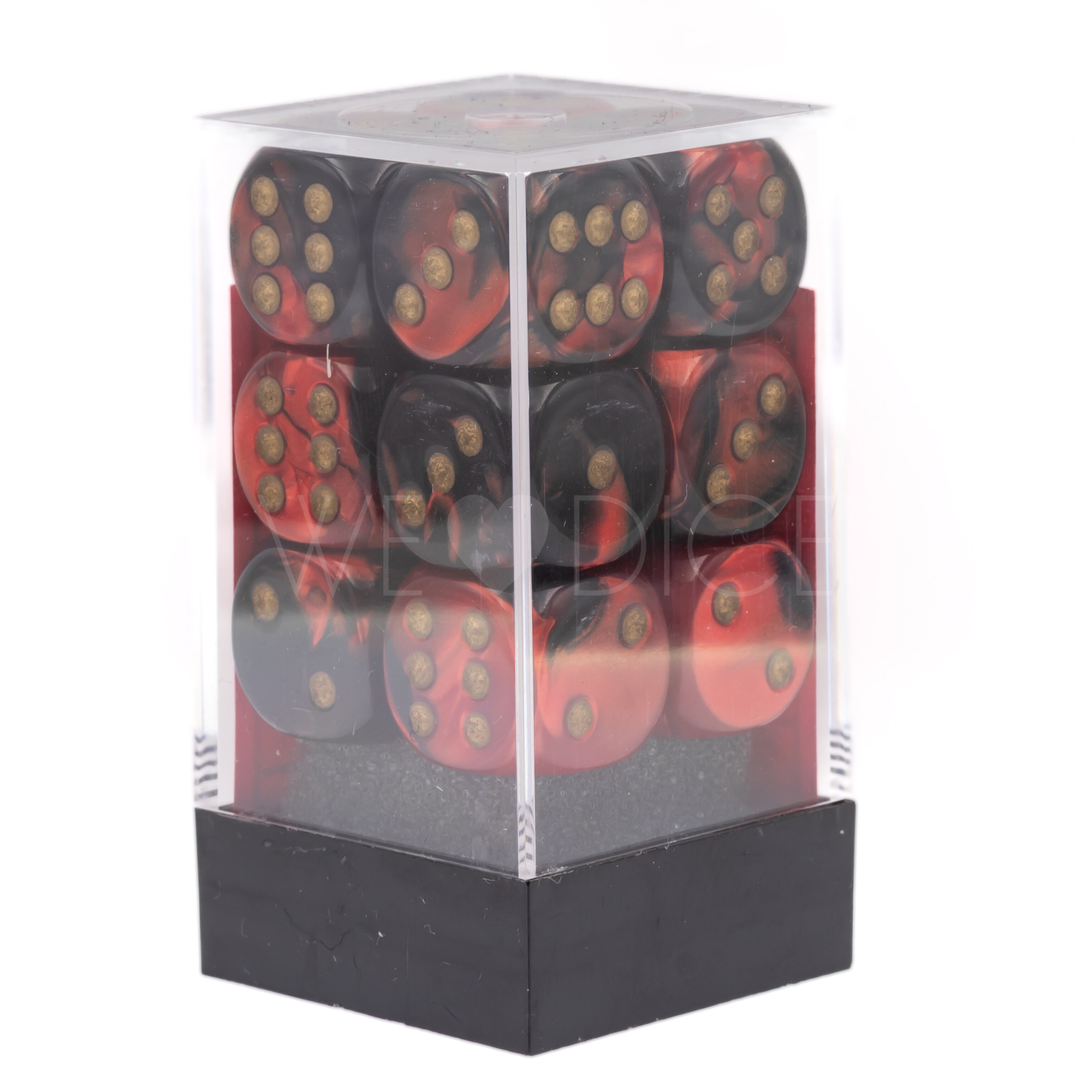 Gemini® Schwarz-Rot / gold 16mm W6 Würfel Set (12 Würfel)