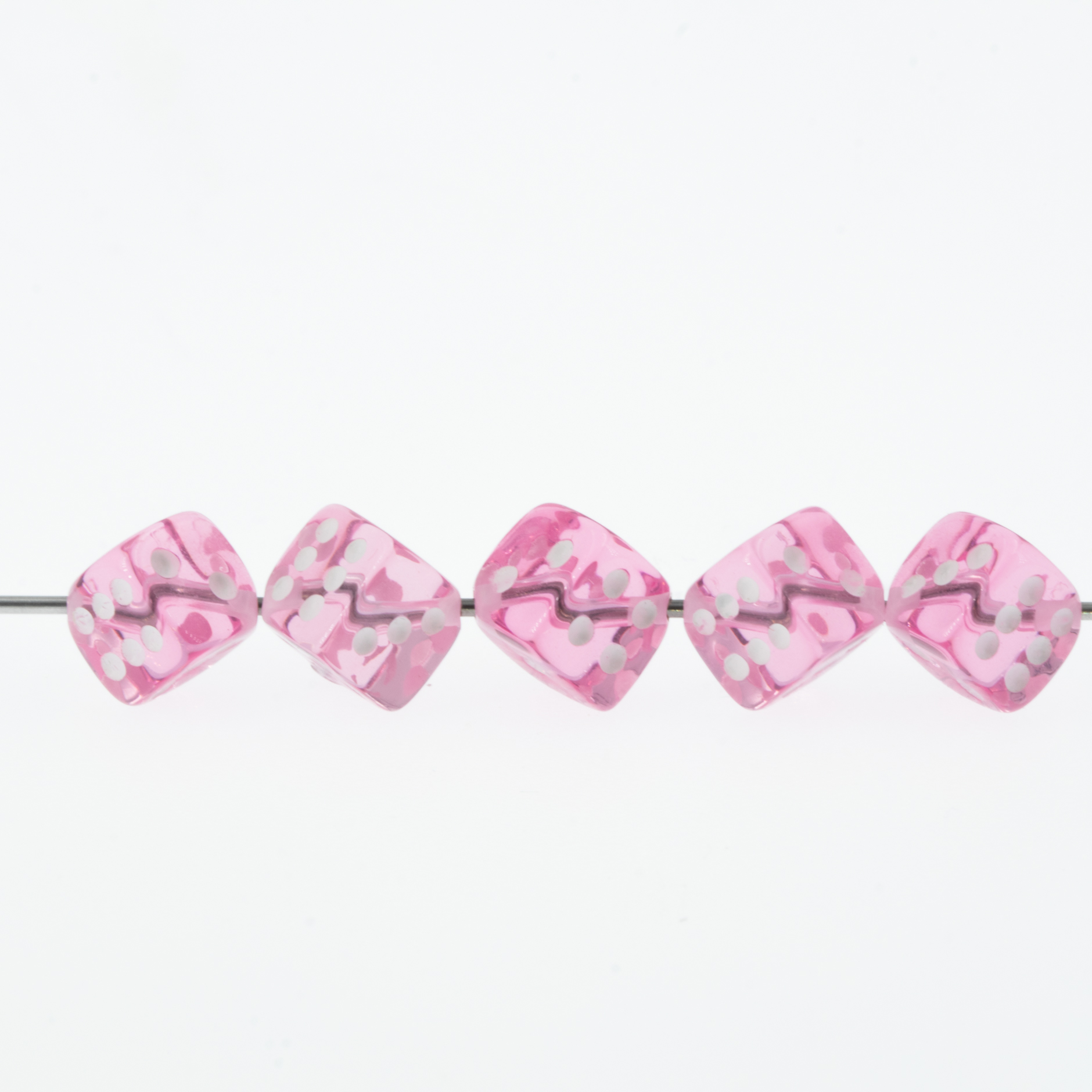  5mm Dice bead - pink / white Translucent, in