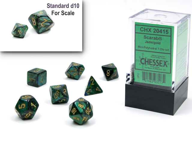 Mini-hedral Scarab® Polyhedral Jade / Gold 7-Würfel Set