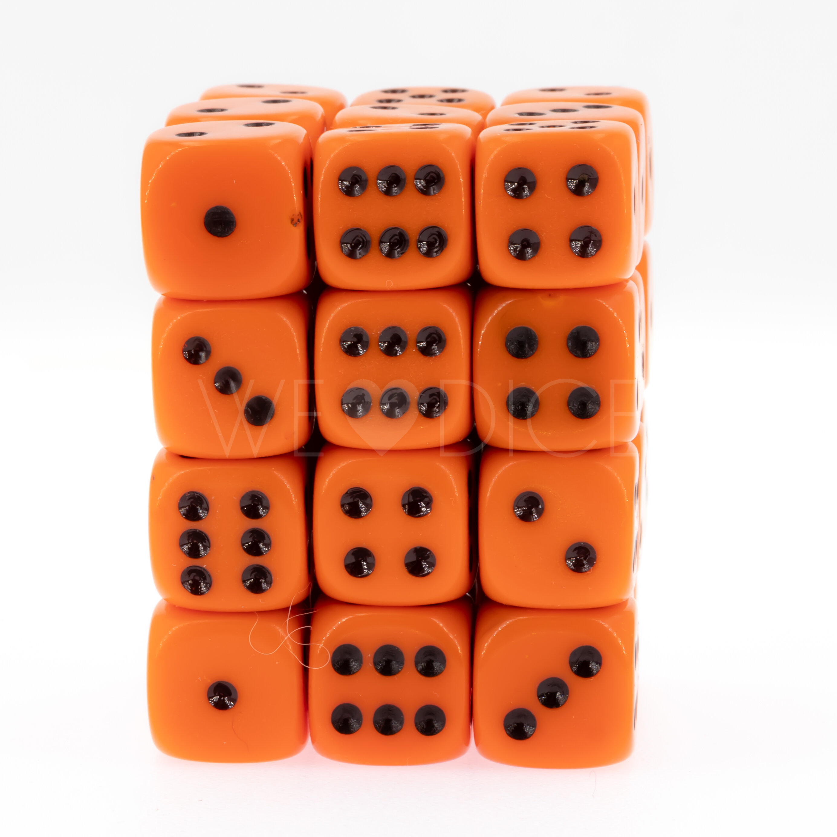 Opaque orange / black 12mm D6 Dice Set  (36Pcs)