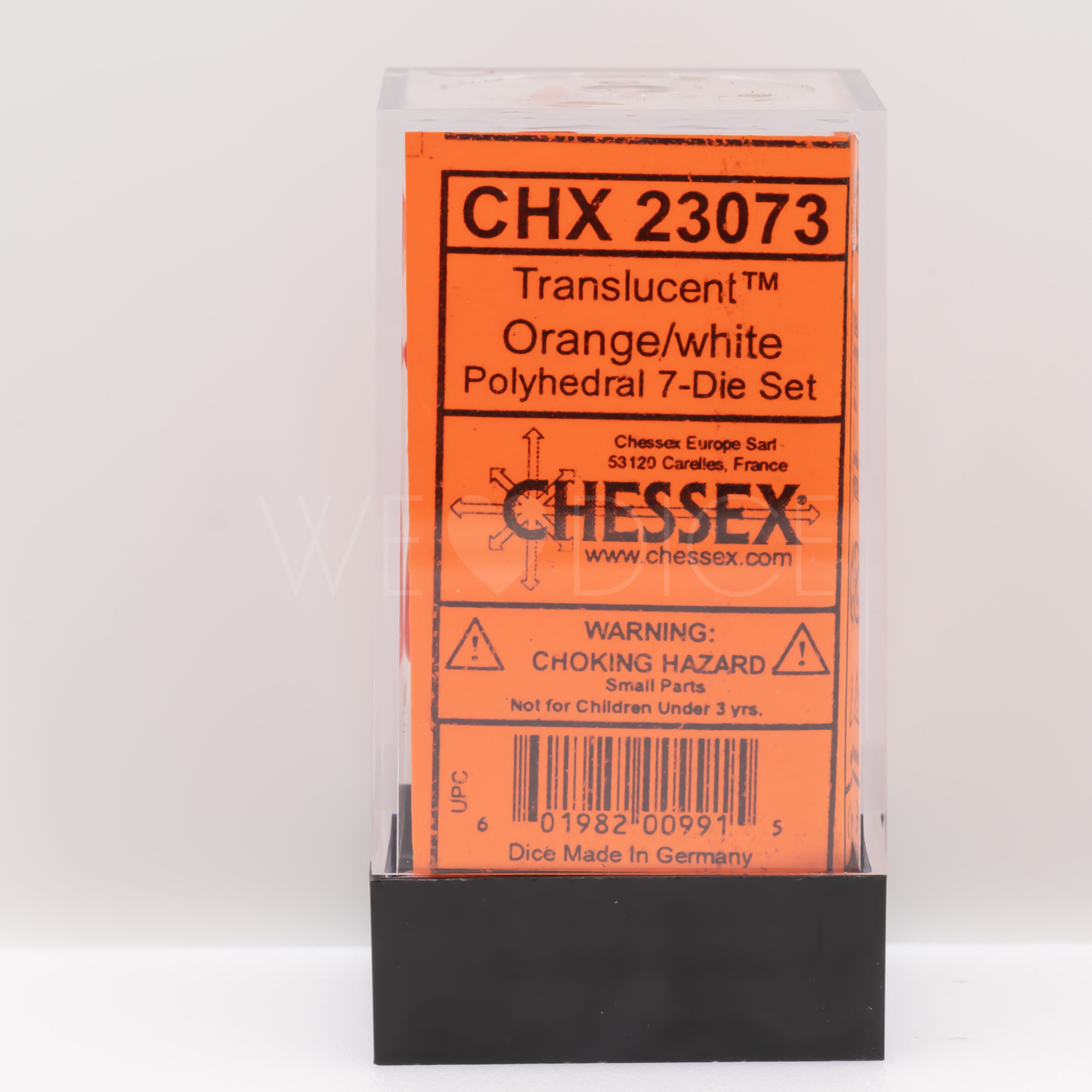 Transparent Polyhedral Orange / weiß 7-Würfel Set