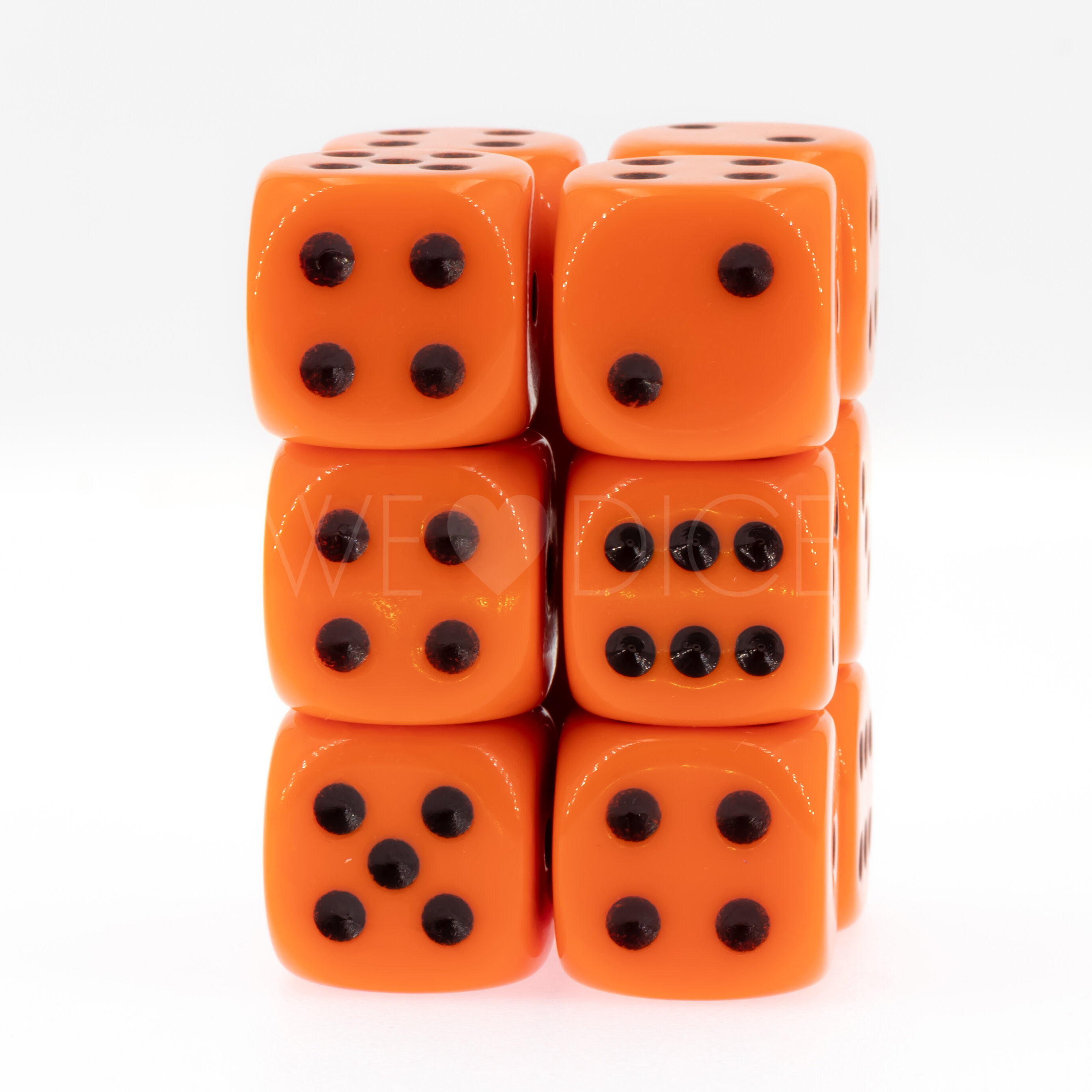 Opaque orange / black 16mm D6 Dice Set  (12Pcs)