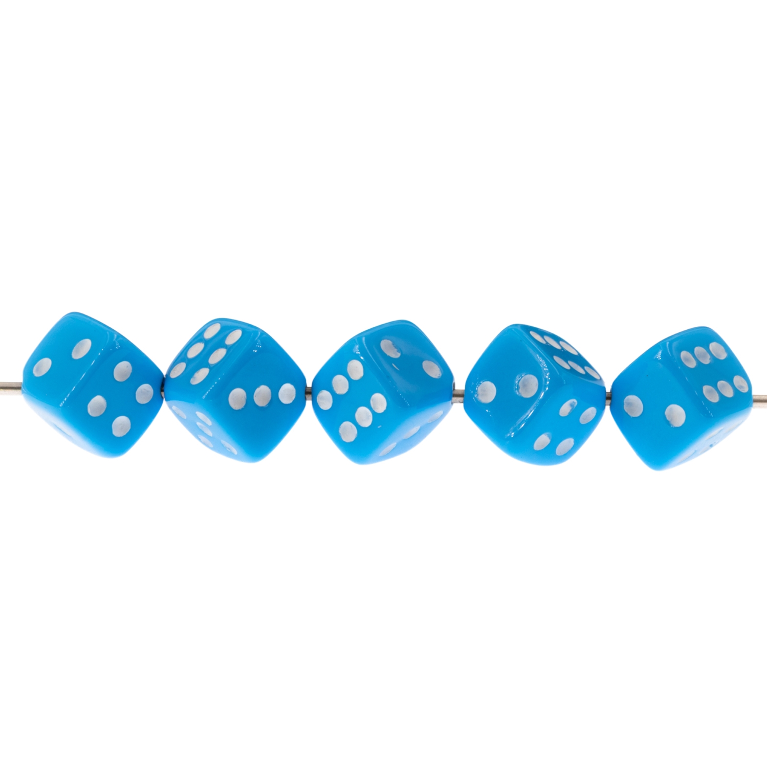  5mm Dice bead - light blue / white Opaque, in