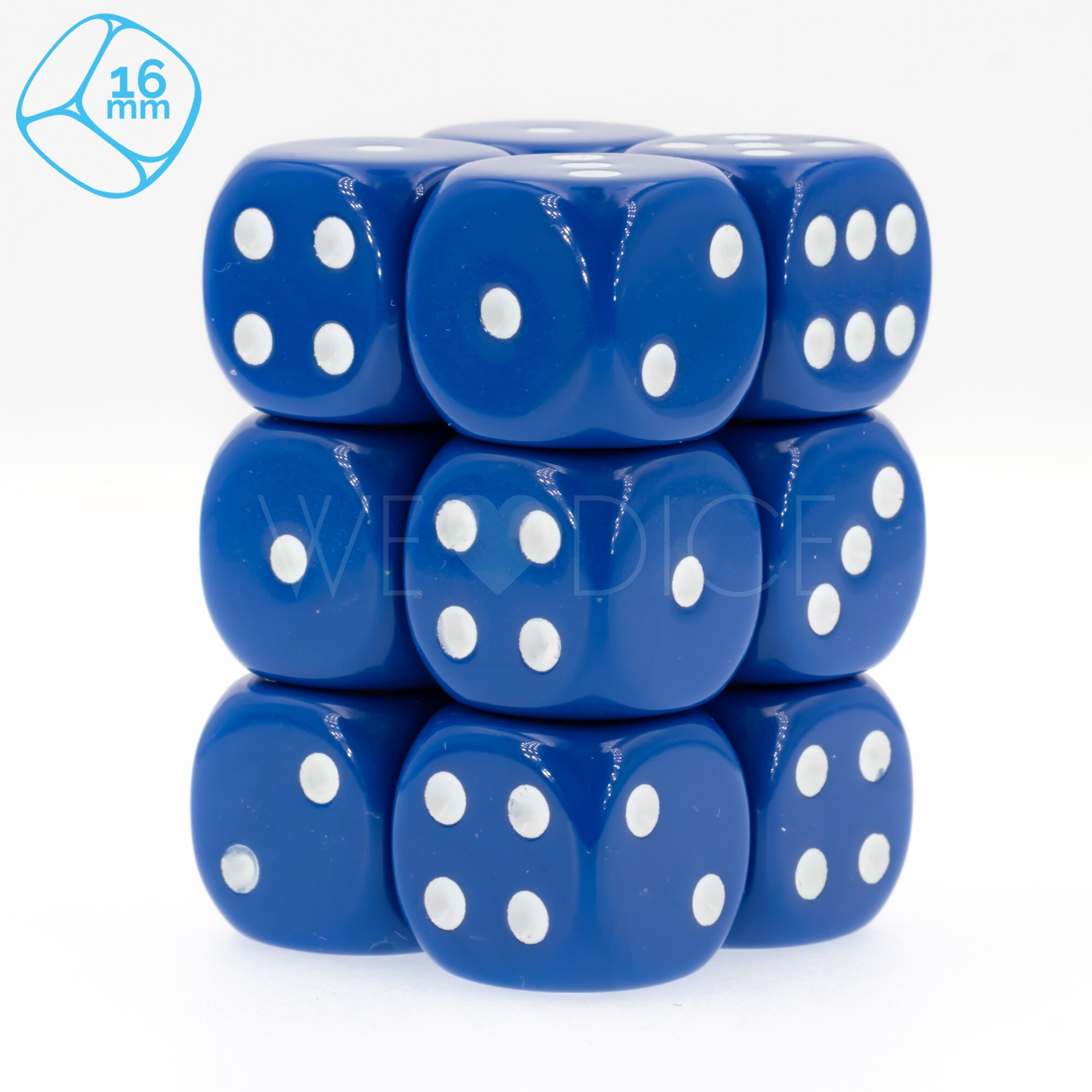 Opaque dark blue / white 16mm D6 Dice Set  (12Pcs)