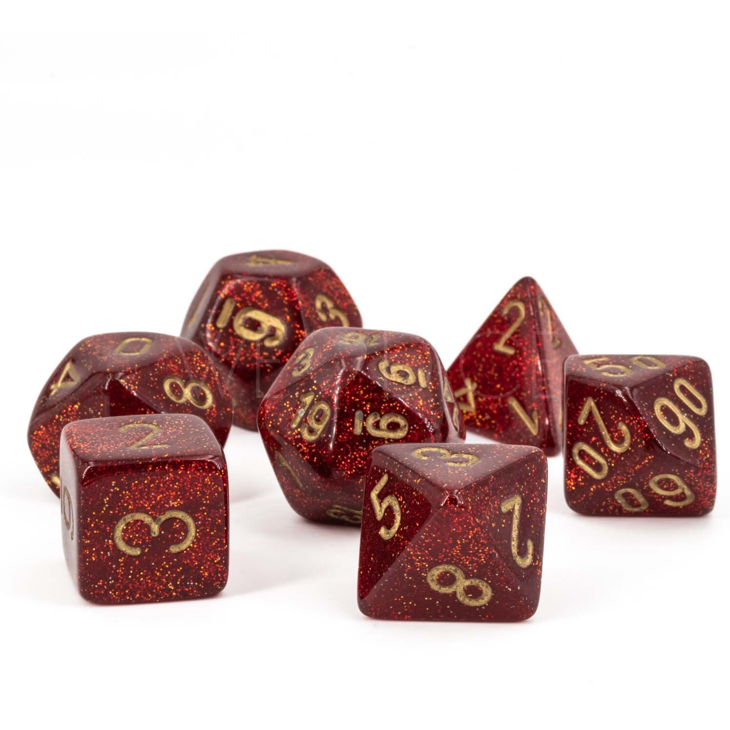 Glitter Mega-hedral™  Polyhedral Ruby / gold 7-DieSet