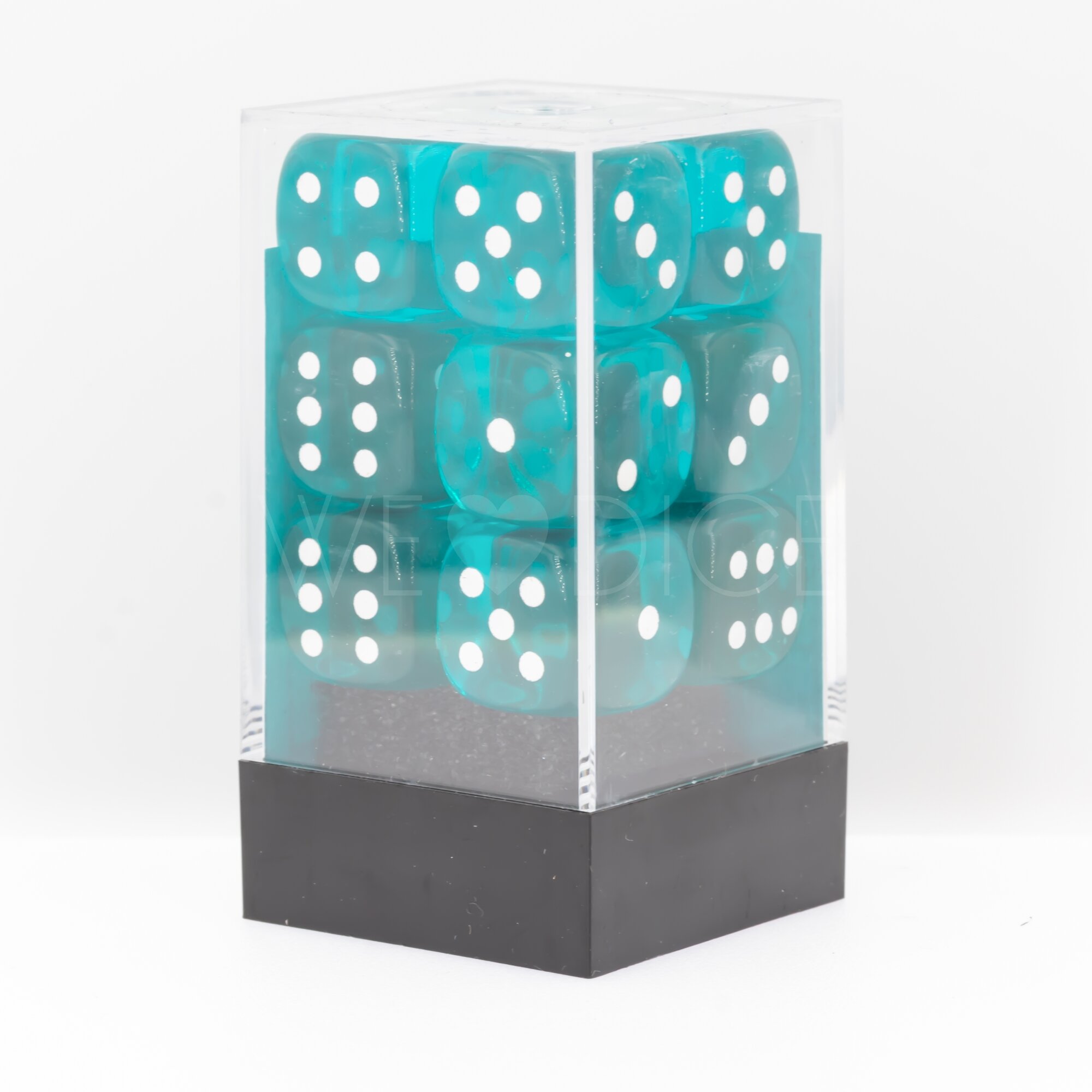 Transparent Türkis / weiß 16mm W6 Würfel Set (12 Würfel)