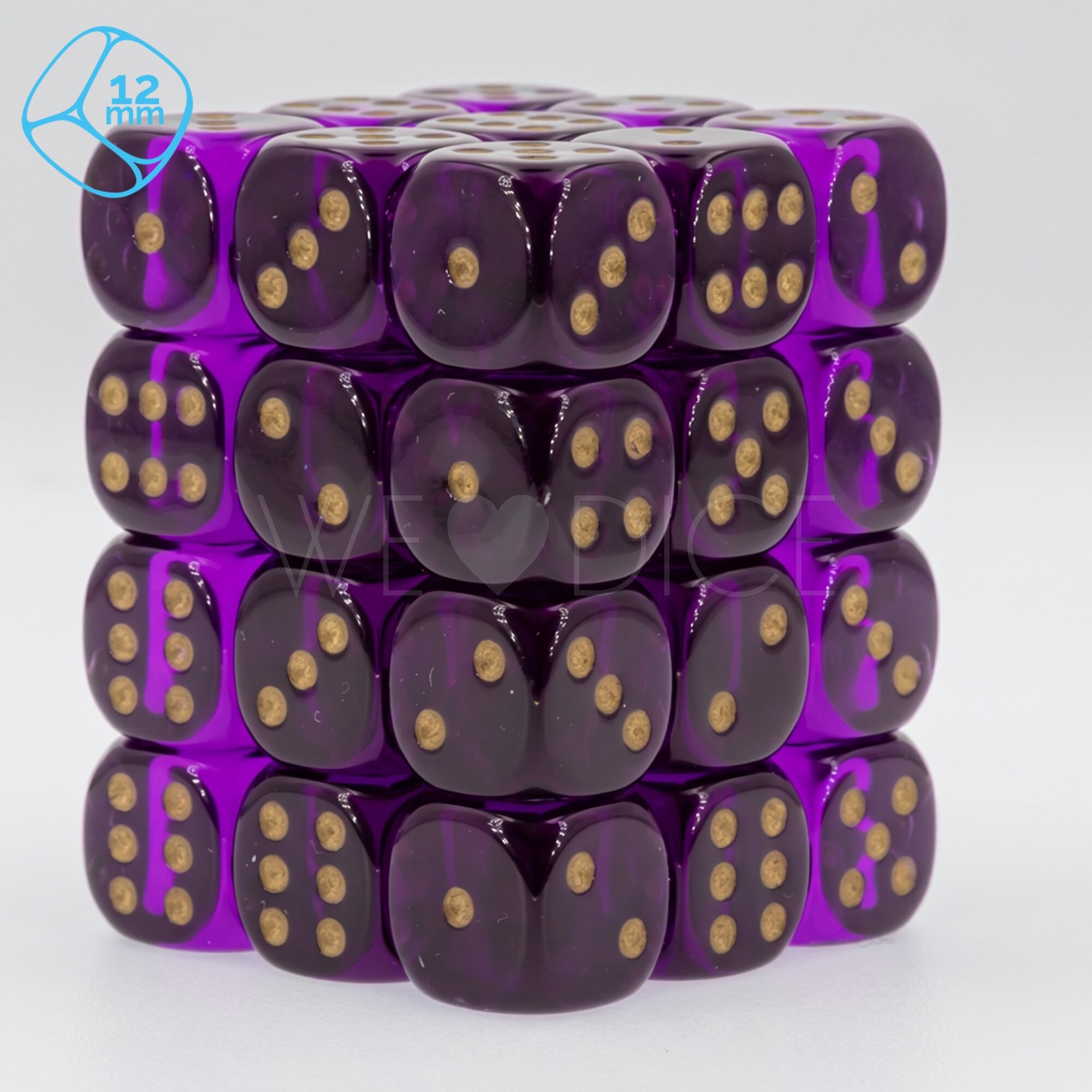 Translucent purple / gold 12mm D6 Dice Set  (36Pcs)