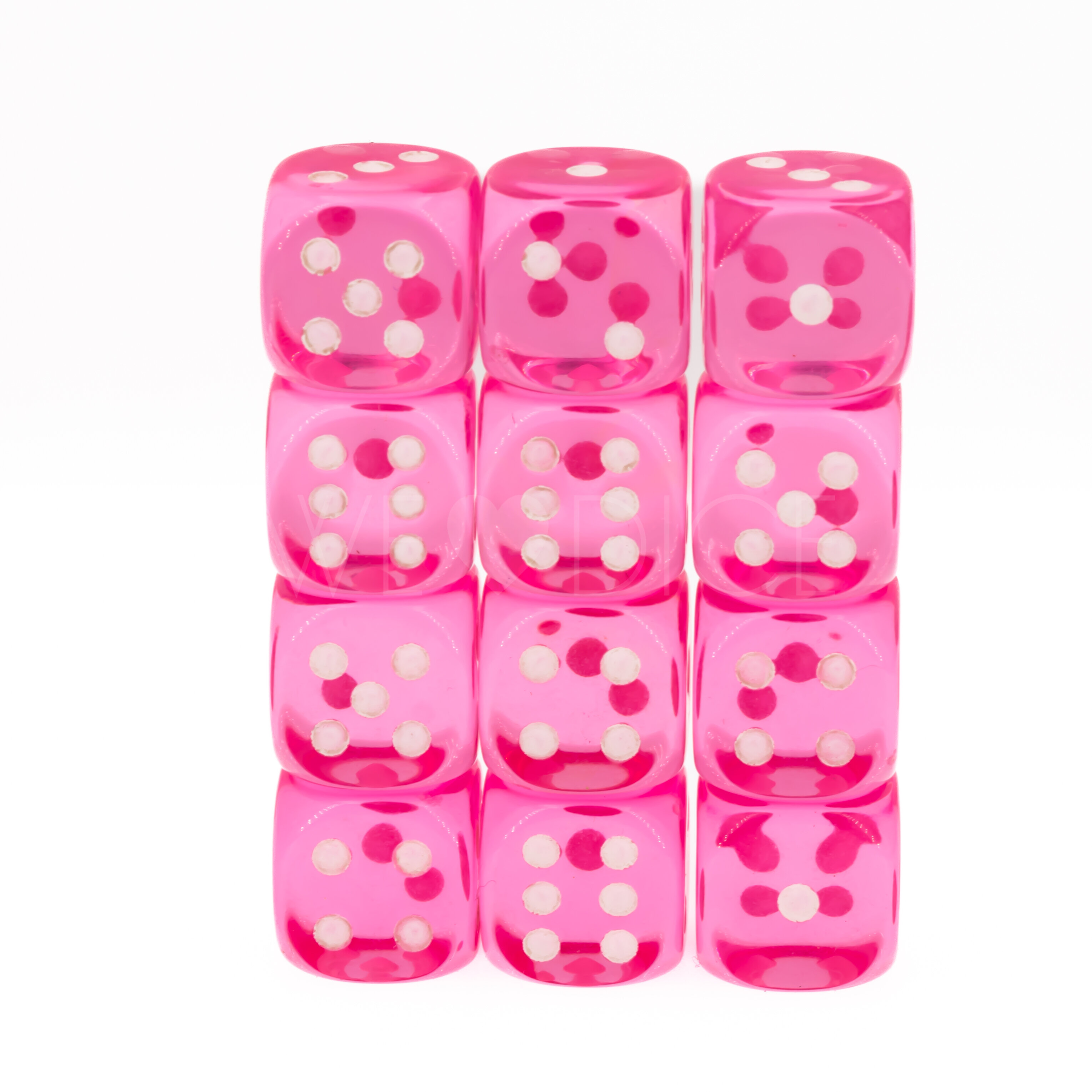 Transparent Rosa / weiß 12mm W6 Würfel Set (36 Würfel)