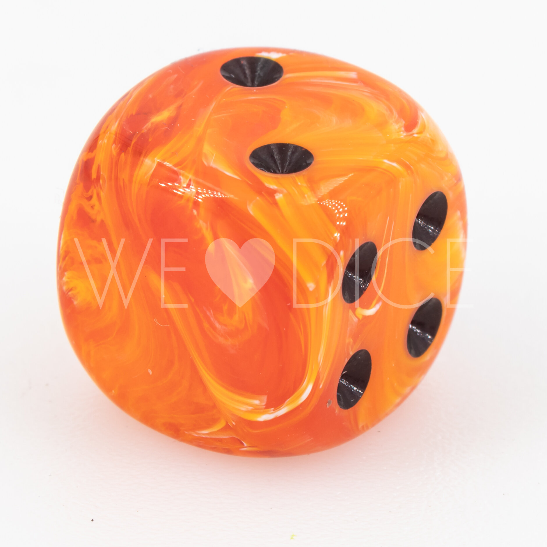 16mm Dice in pumpkin orange / black Marbled no "6"