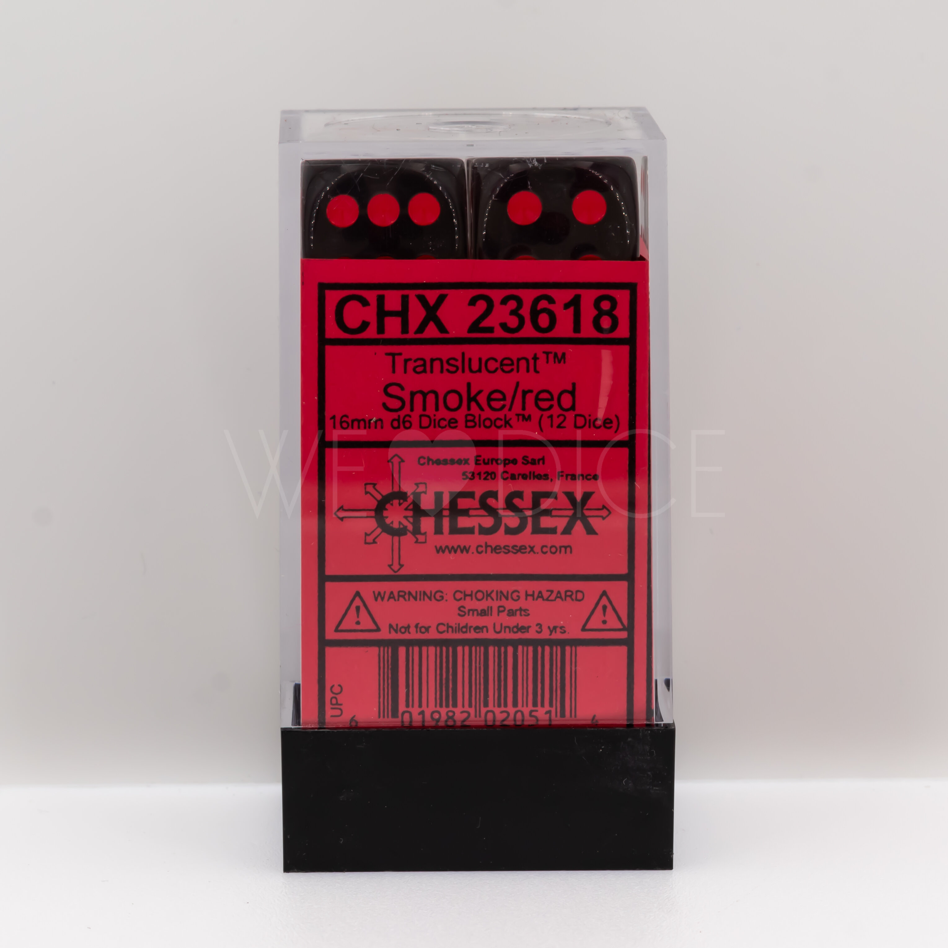 Transparent Rauch / rot 16mm W6 Würfel Set (12 Würfel)