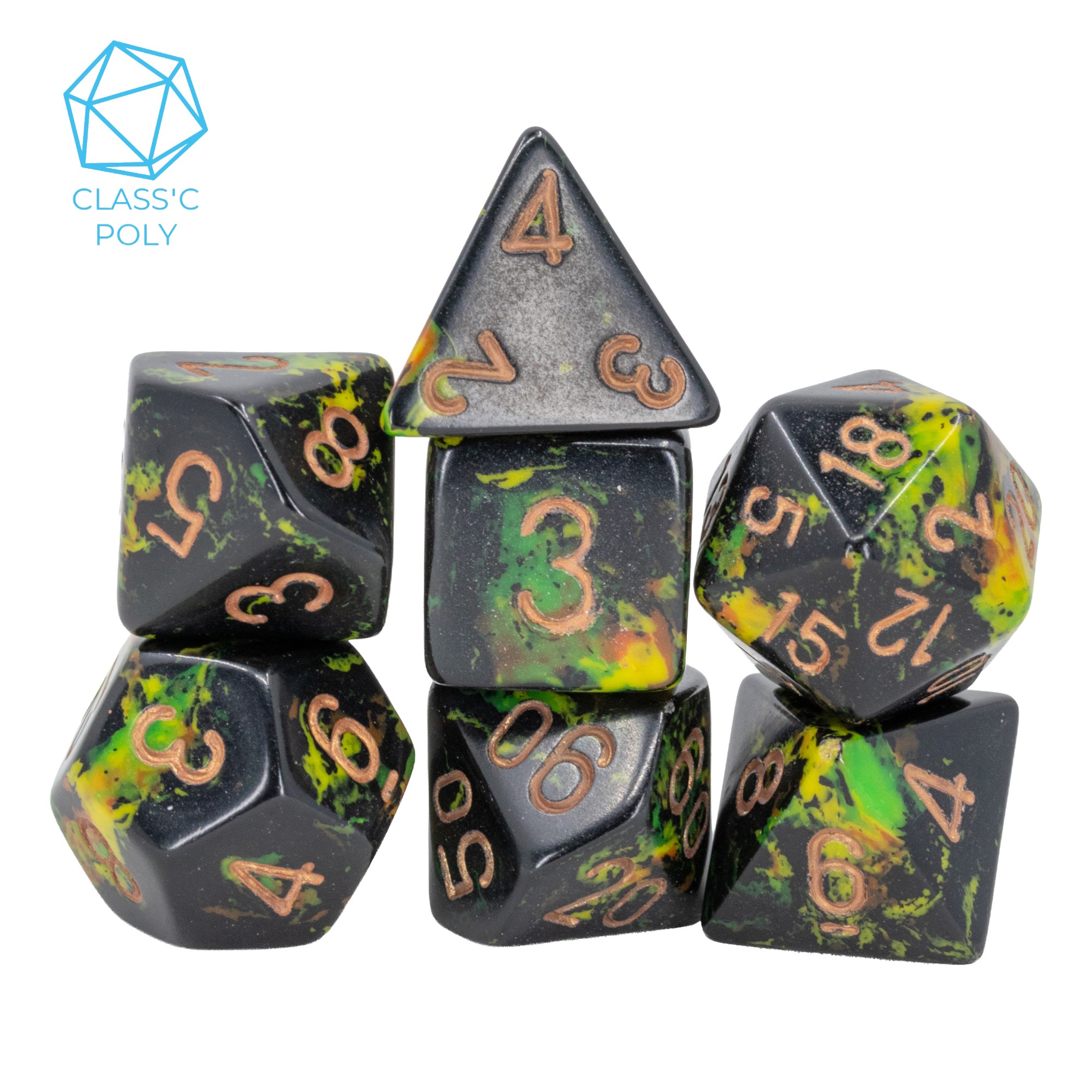 Brush™ Polyhedral Deep Forest™ / gold 7-Würfel Set