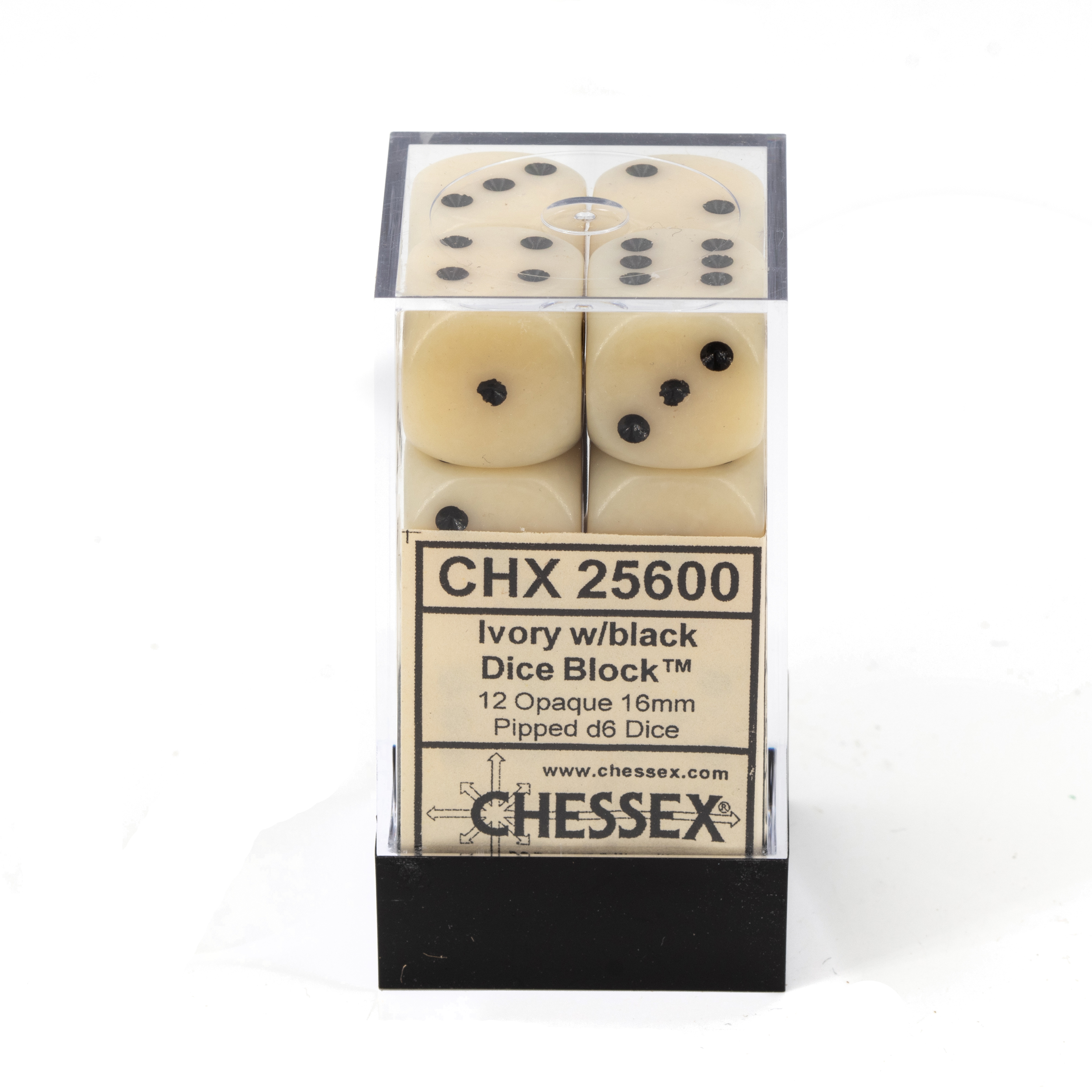 Satt elfenbein / schwarz 16mm W6 Würfel Set (12 Würfel)
