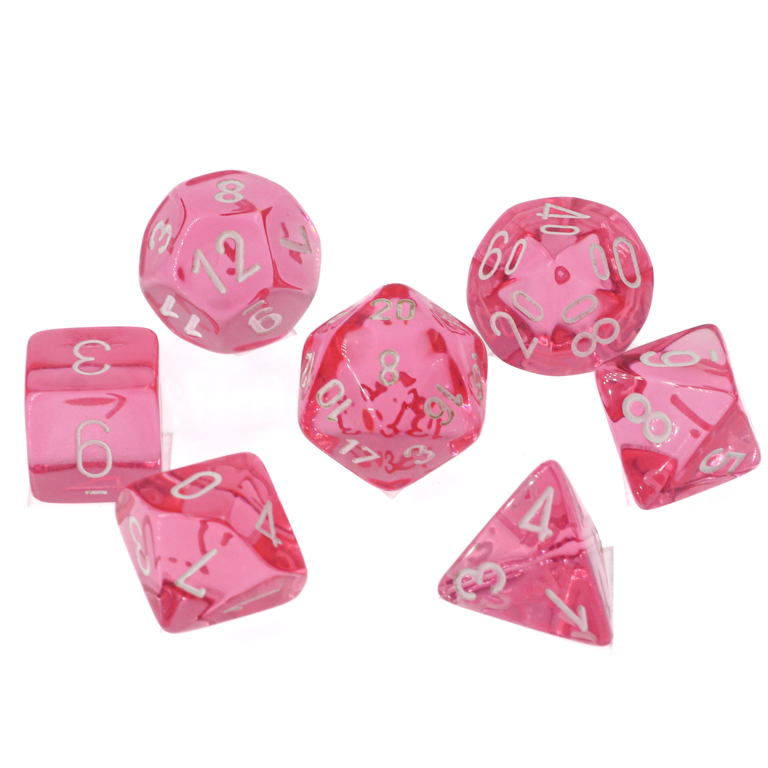 Transparent Polyhedral Rosa / weiß 7-Würfel Set