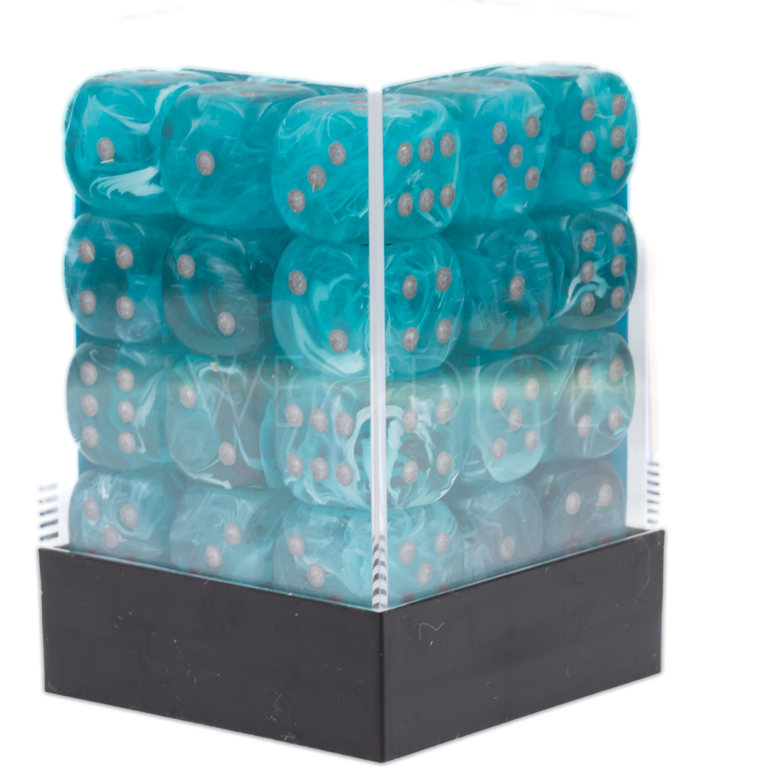 Cirrus®  Aqua / silber 12mm W6 Würfel Set (36 Würfel)