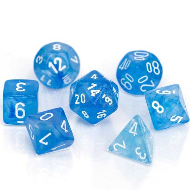 Borealis® Polyhedral Himmelblau / Weiß 7-Würfel Set