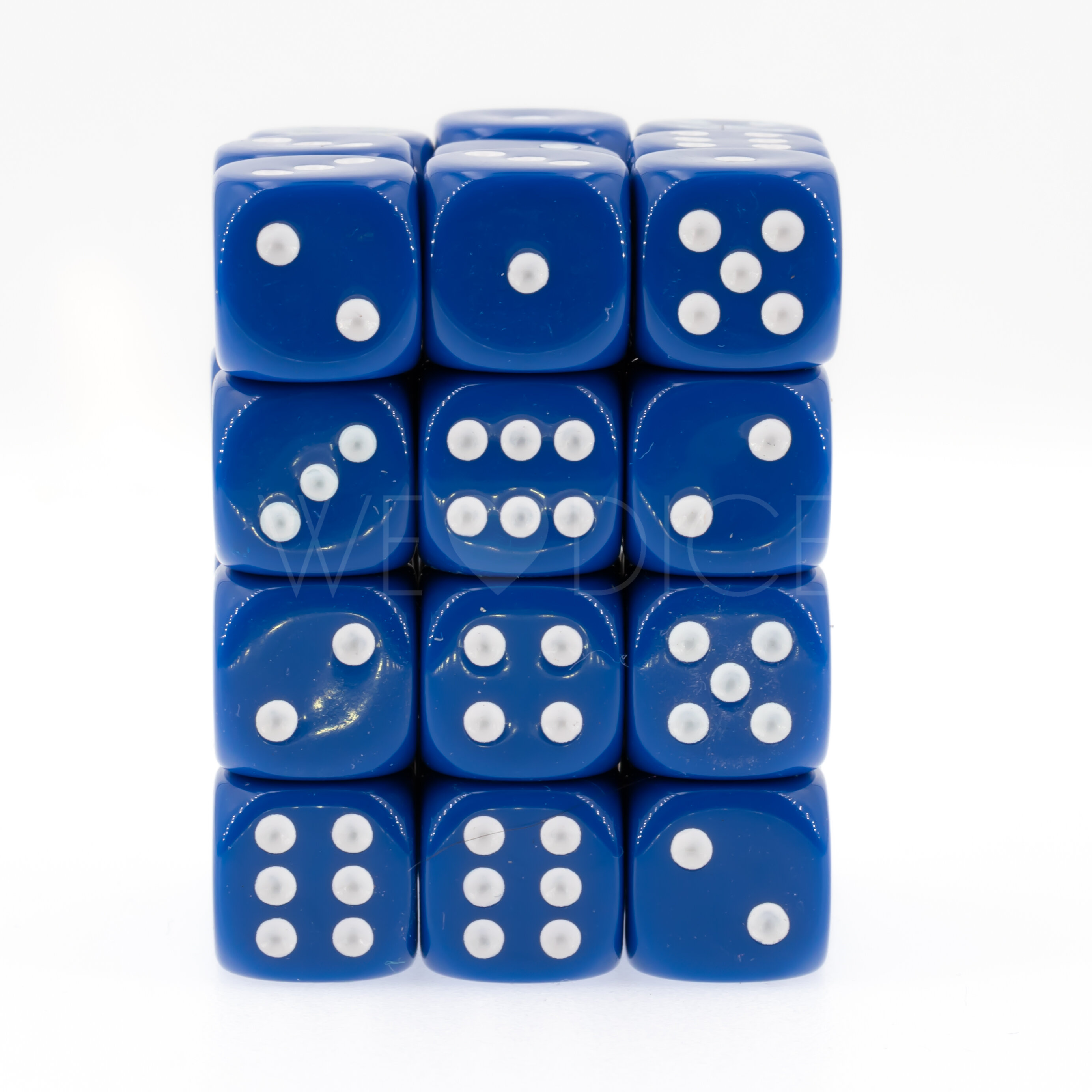 Opaque dark blue / white 12mm D6 Dice Set  (36Pcs)