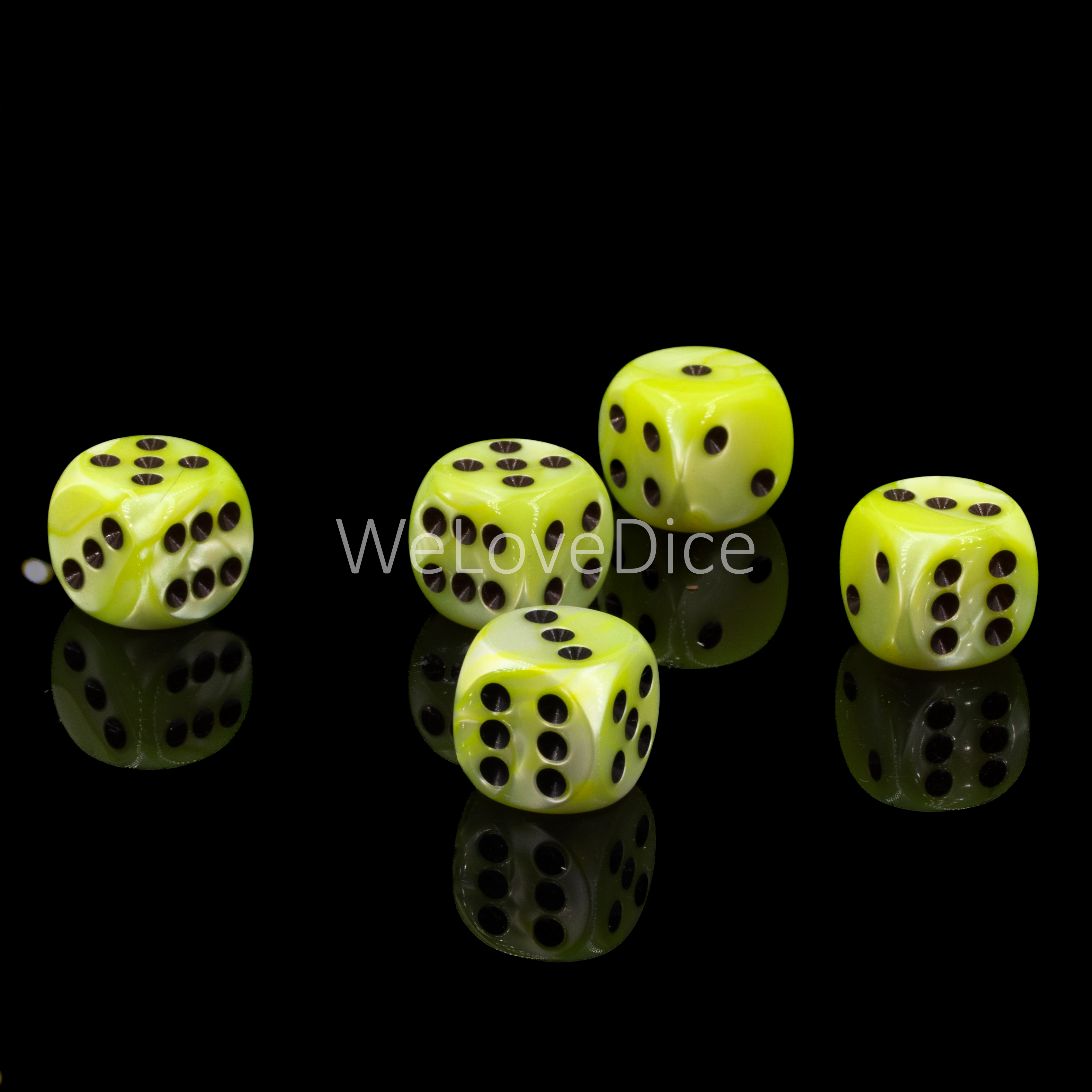 16mm  D6 Dice in neon yellow-green / black