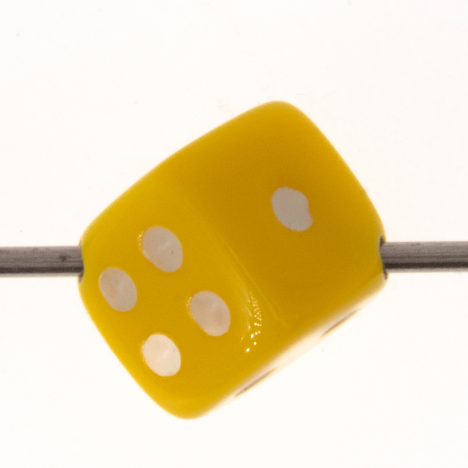  8mm Dice bead - yellow / white Opaque, in