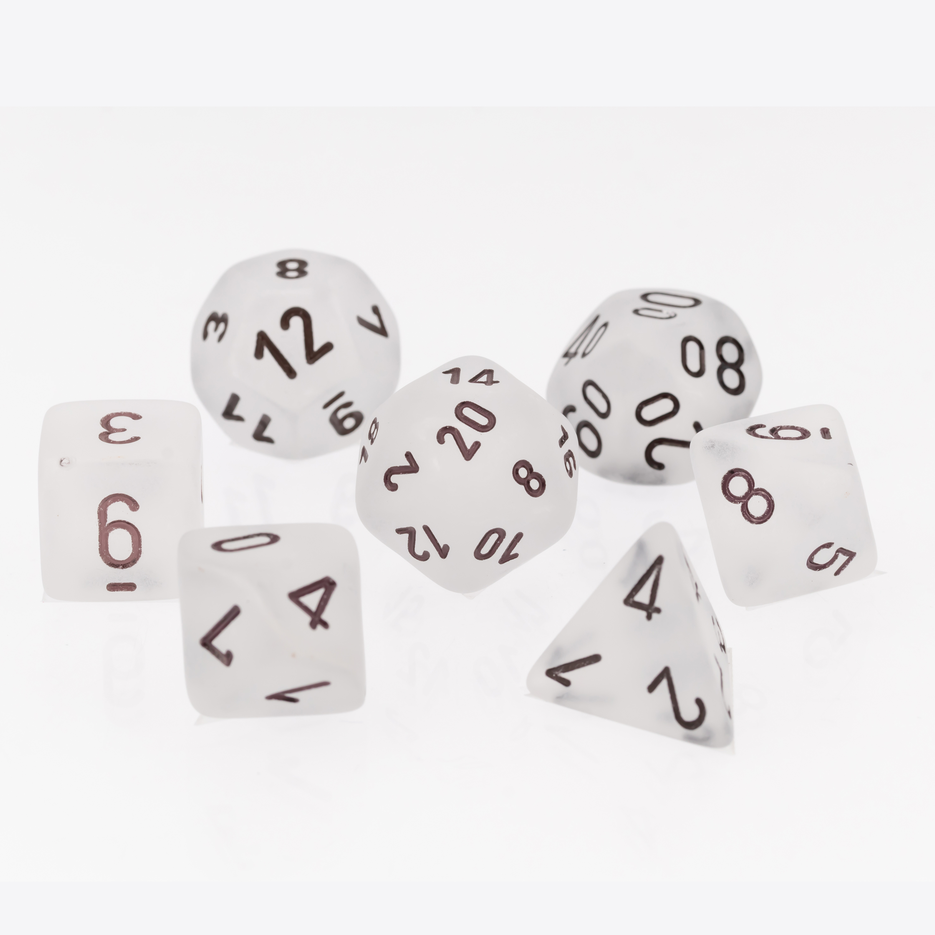 Frosted Polyhedral Clear / Schwarz 7-Würfel Set