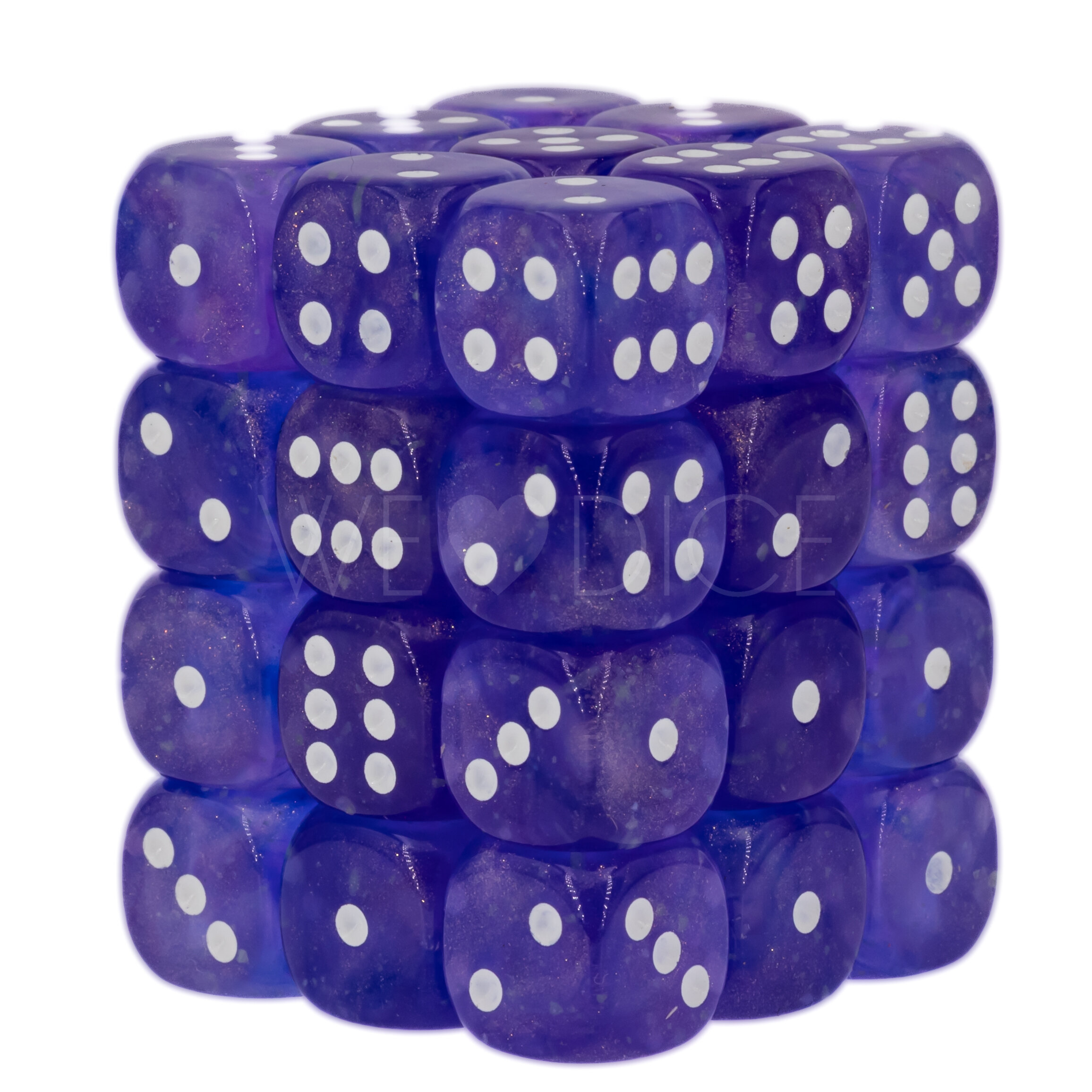 Borealis® Lila / weiß 12mm W6 Würfel Set (36 Würfel)