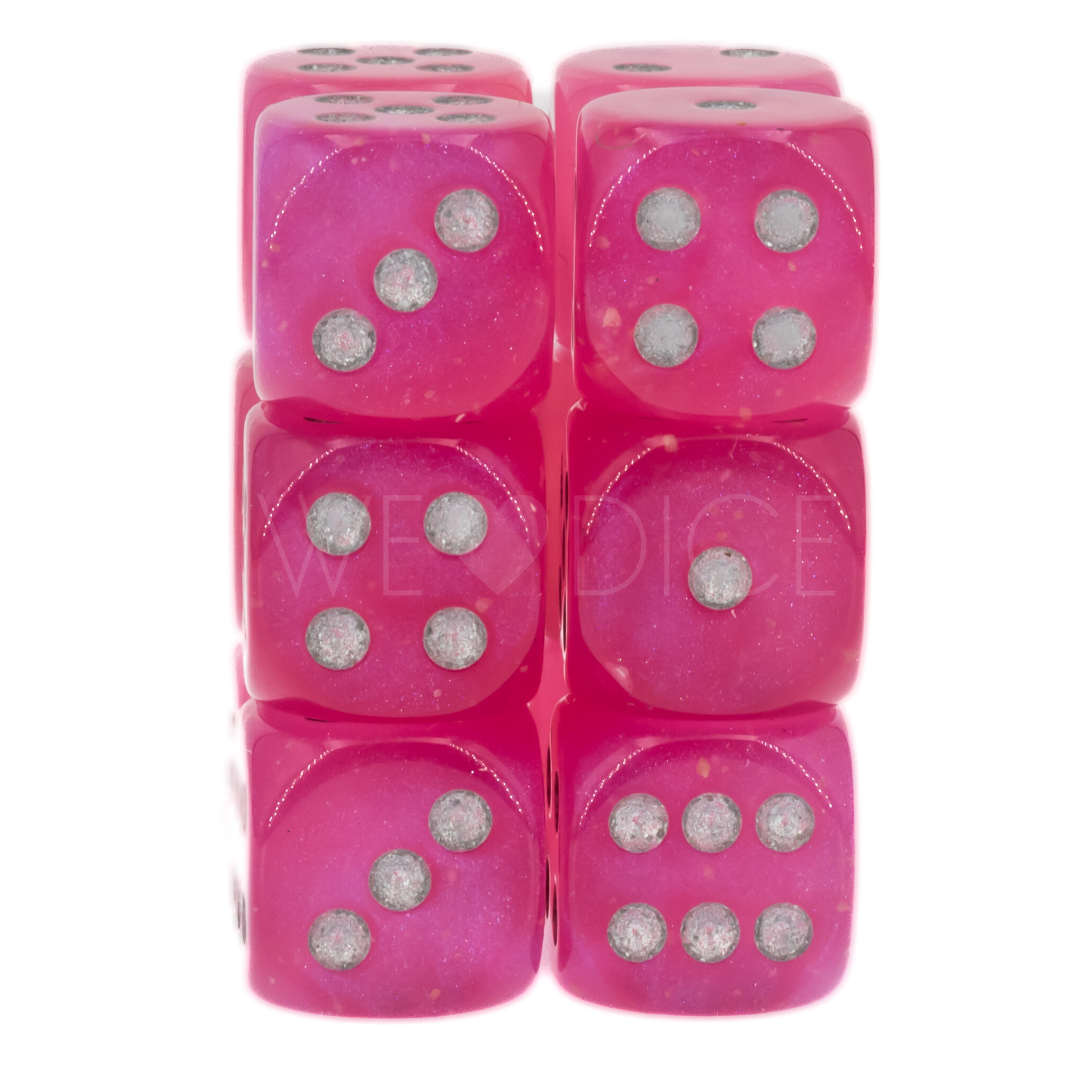 Borealis® Pink / silber 16mm W6 Würfel Set (12 Würfel)
