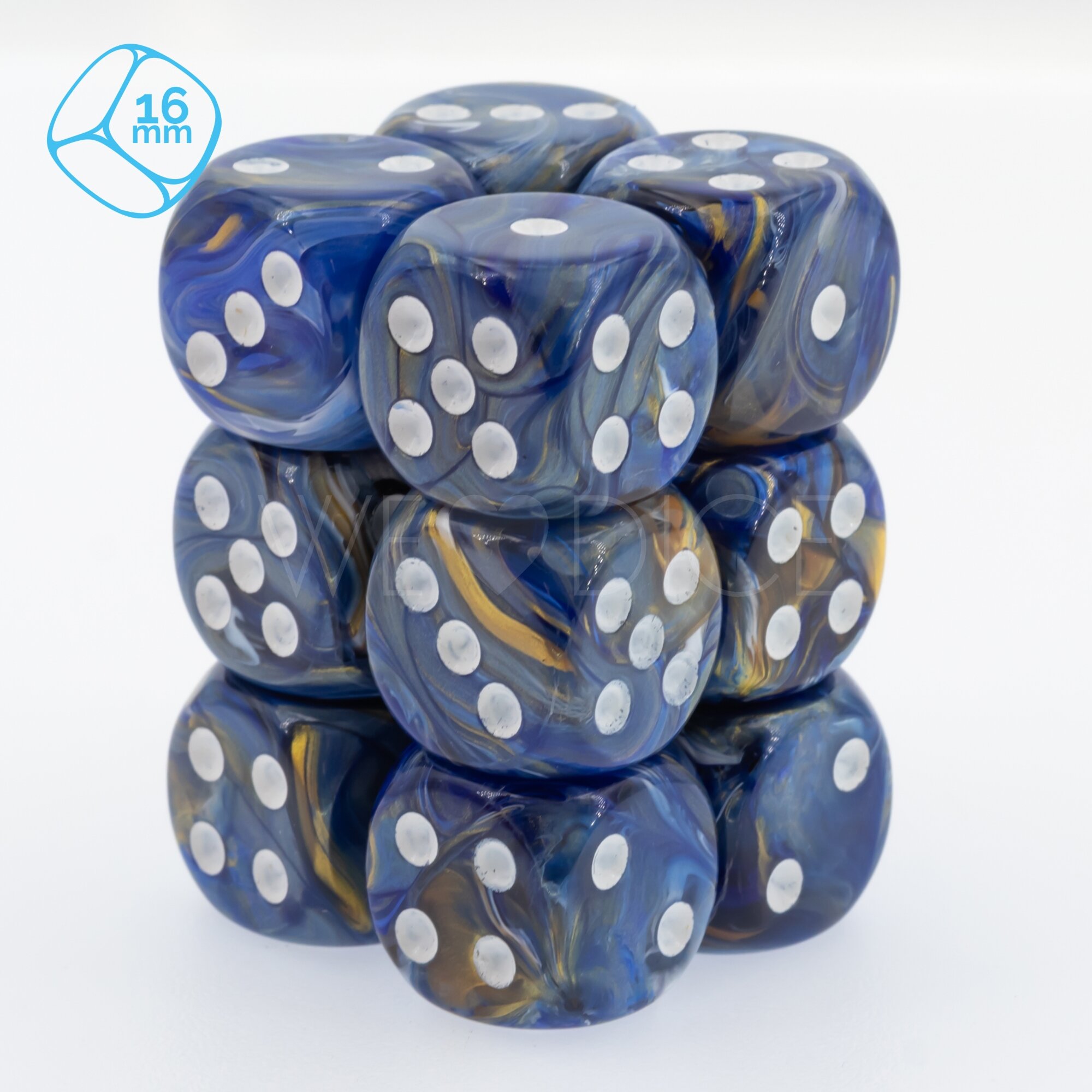 Aurelia blue / white 16mm D6 Dice Set  (12Pcs)