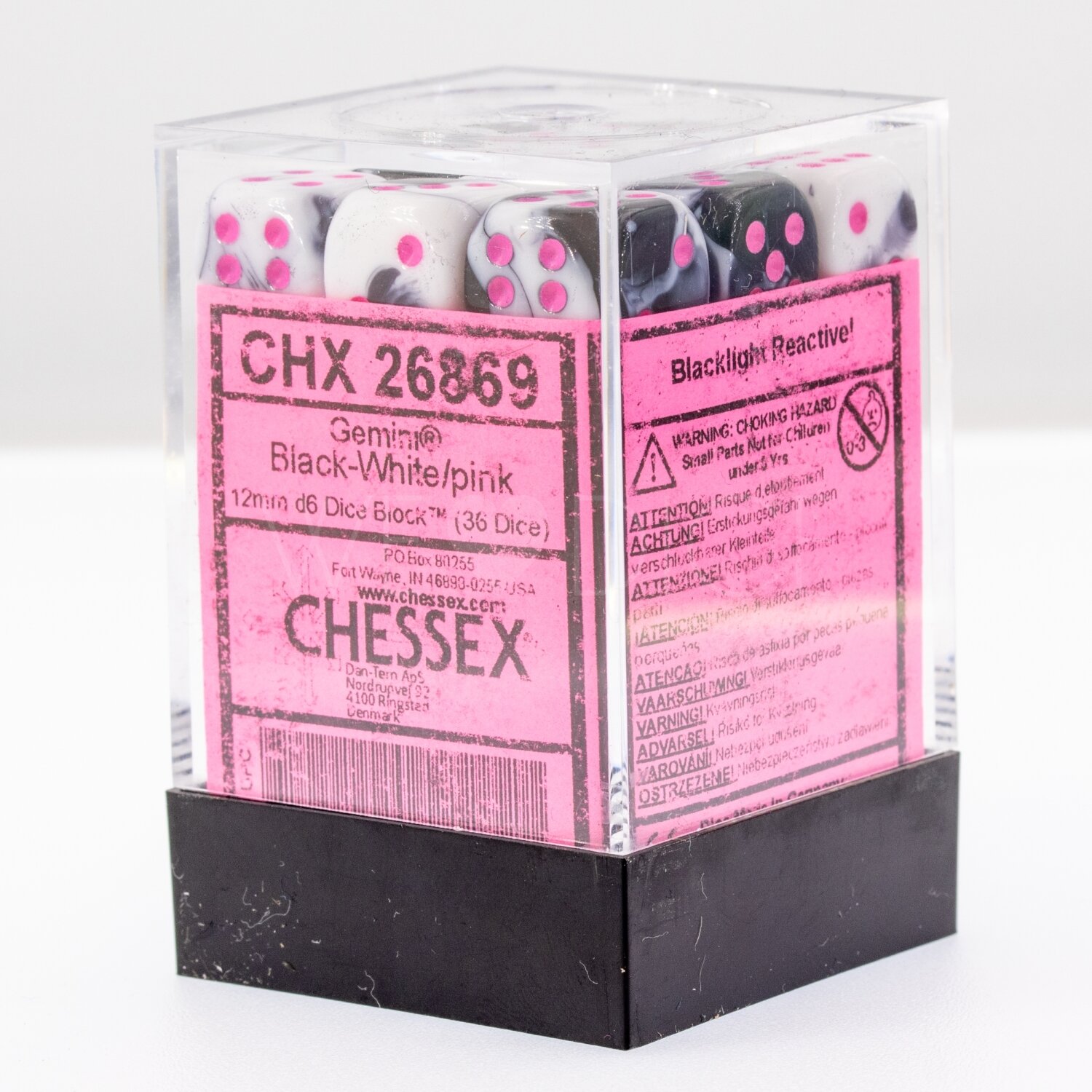 Gemini® Schwarz-Weiß / Rosa 12mm W6 Würfel Set (36 Würfel)