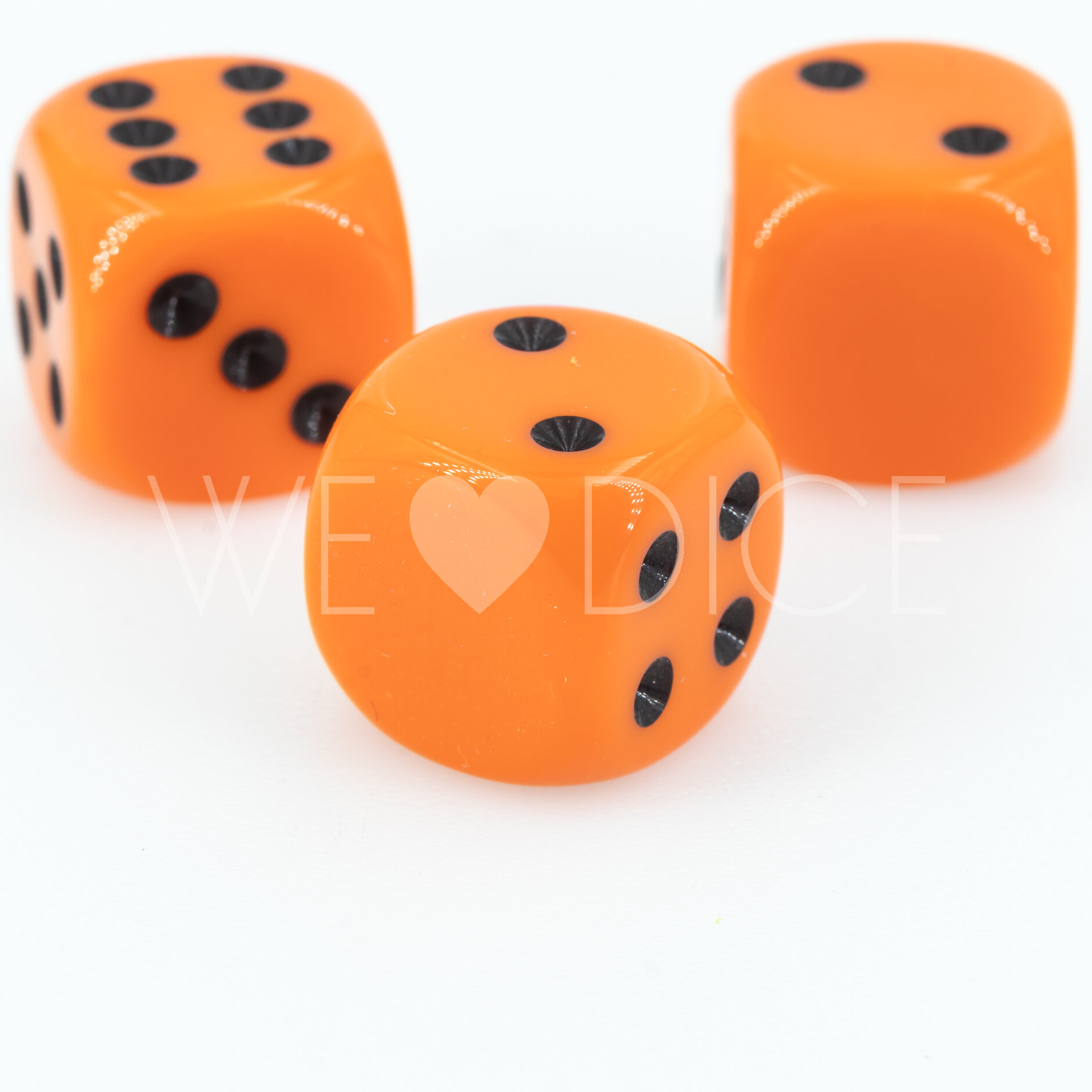16mm Dice in orange / black Opaque no "6"