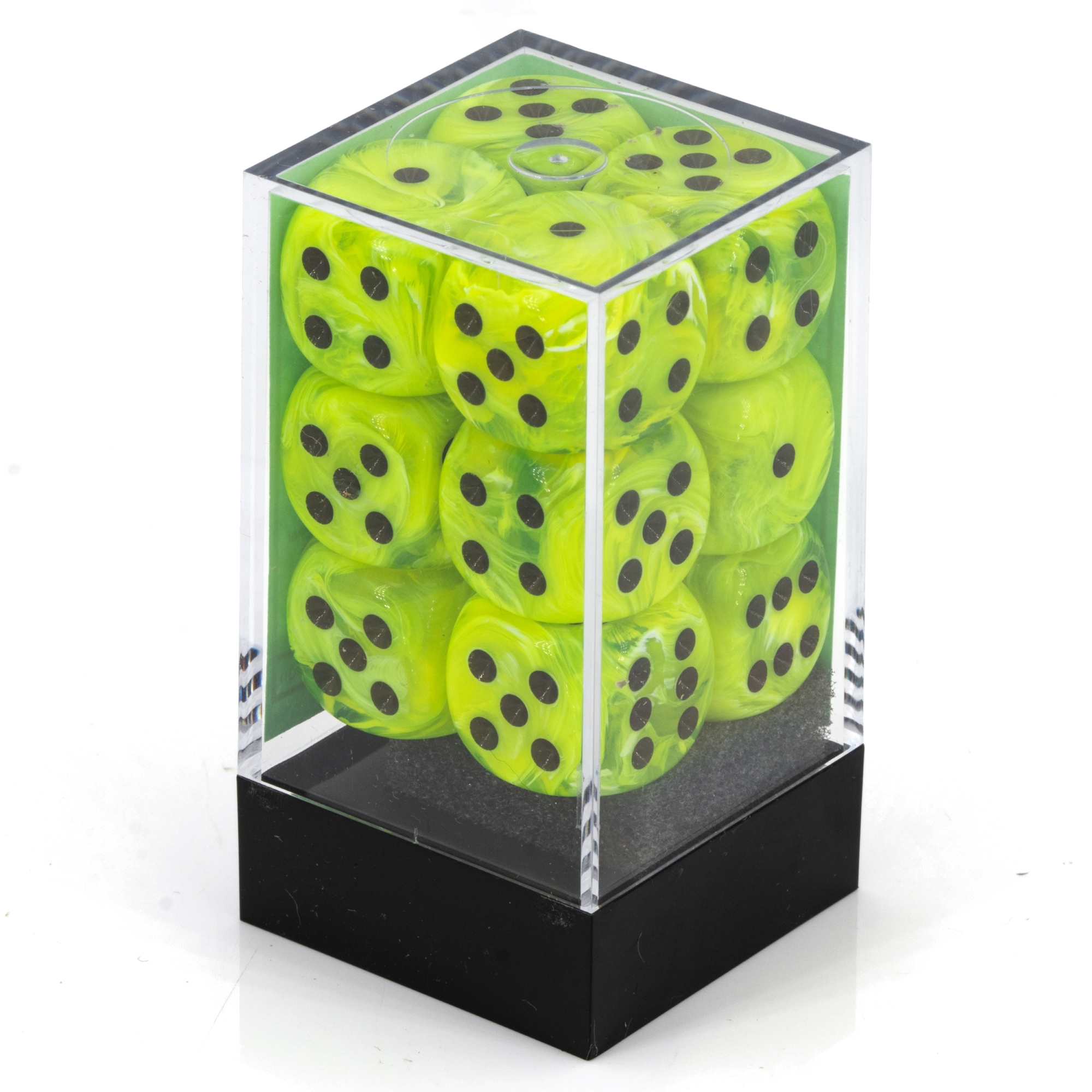 Vortex® Hellgrün / Schwarz 16mm W6 Würfel Set (12 Würfel)